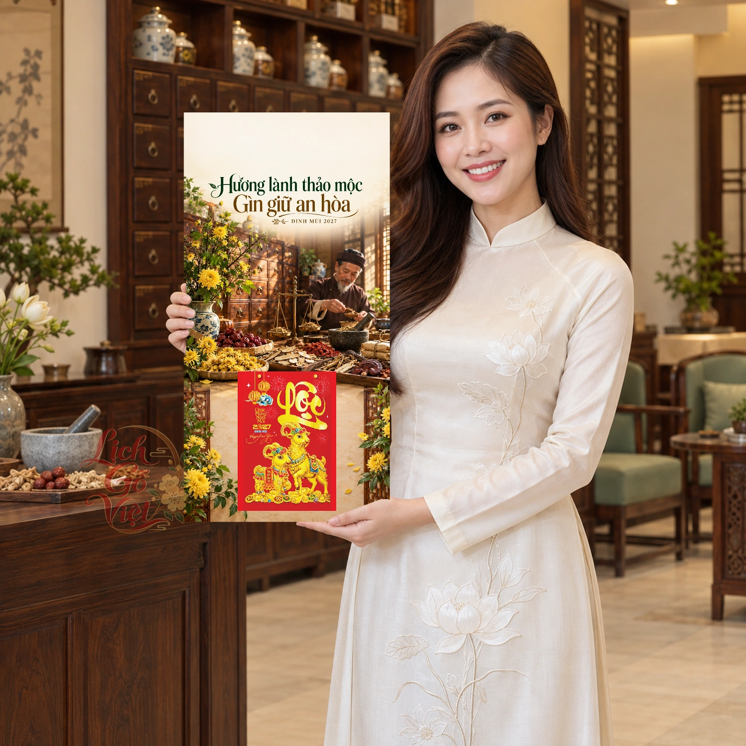 Lịch gỗ Phòng khám, quầy thuốc y học cổ truyền - Lịch tết 2027 30x60cm - LGV27T3-QC-69 – ảnh 3