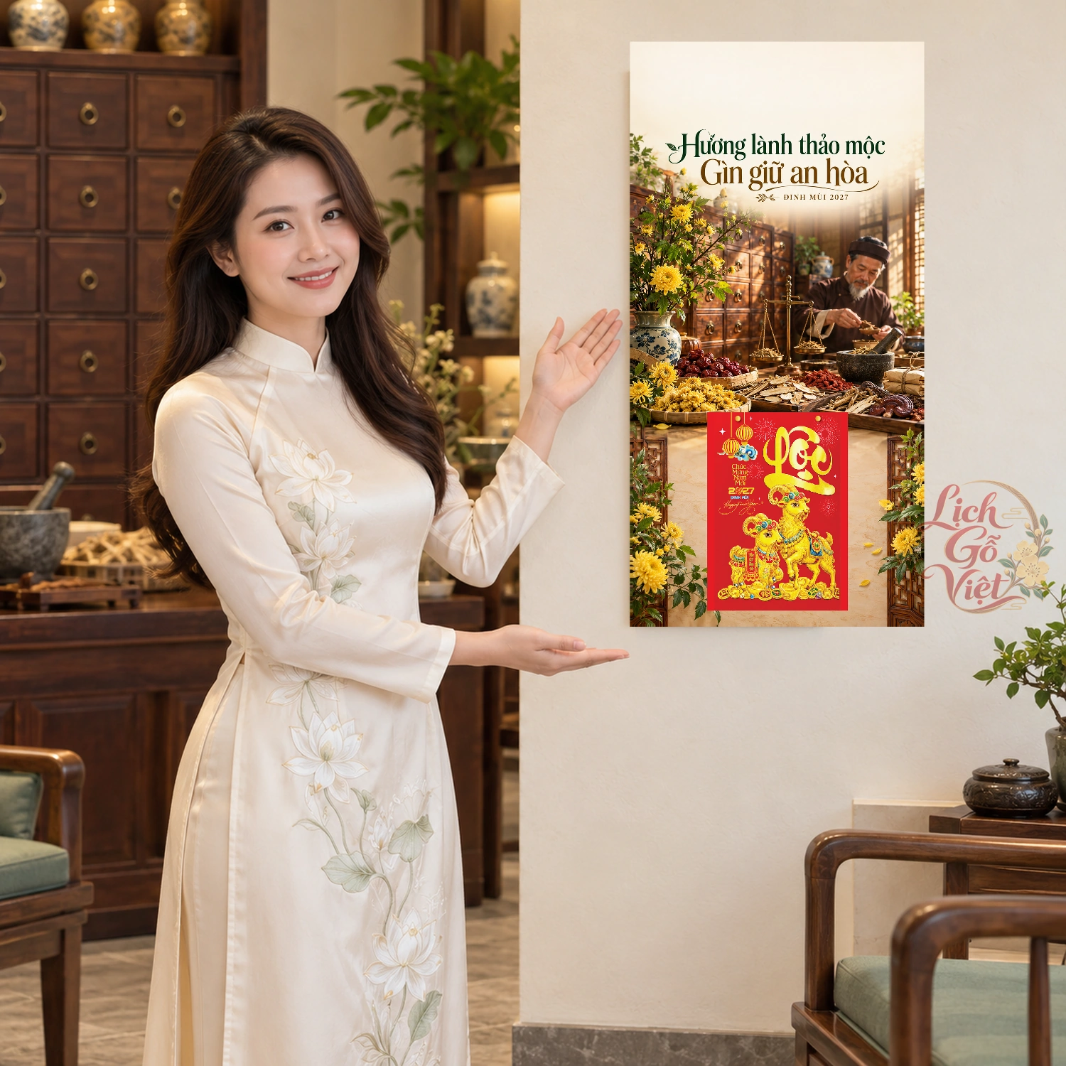 Lịch gỗ Phòng khám, quầy thuốc y học cổ truyền - Lịch tết 2027 30x60cm - LGV27T3-QC-69 – ảnh 4