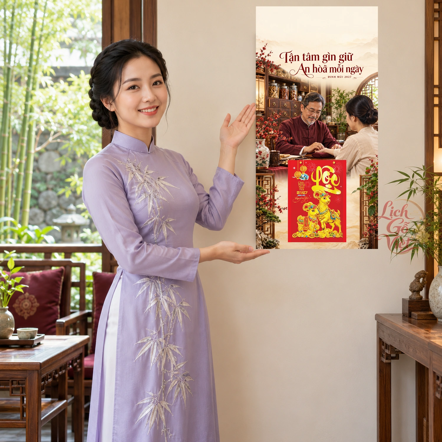 Lịch gỗ Phòng khám, quầy thuốc y học cổ truyền - Lịch tết 2027 30x60cm - LGV27T3-QC-70 – ảnh 4