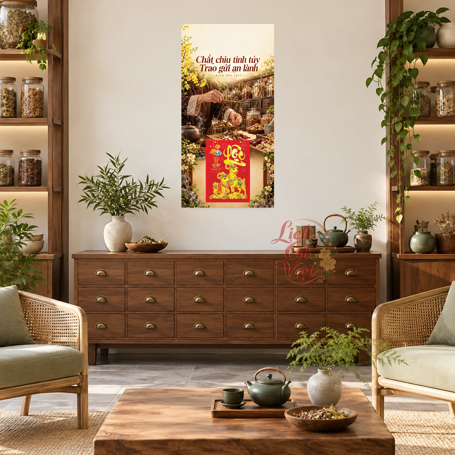 Lịch gỗ Phòng khám, quầy thuốc y học cổ truyền - Lịch tết 2027 30x60cm - LGV27T3-QC-71 – ảnh 2