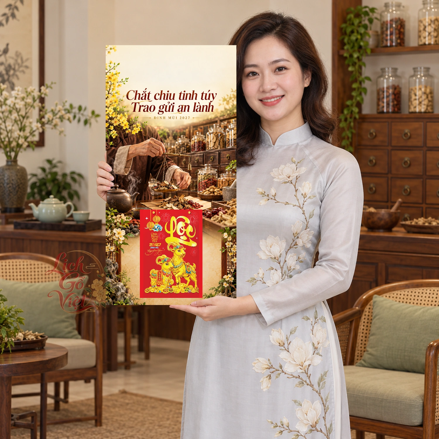 Lịch gỗ Phòng khám, quầy thuốc y học cổ truyền - Lịch tết 2027 30x60cm - LGV27T3-QC-71 – ảnh 3