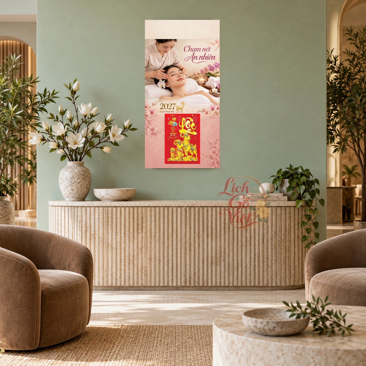 Lịch gỗ Phòng Spa - Lịch tết 2027 30x60cm - LGV27T3-QC-75 – ảnh 2