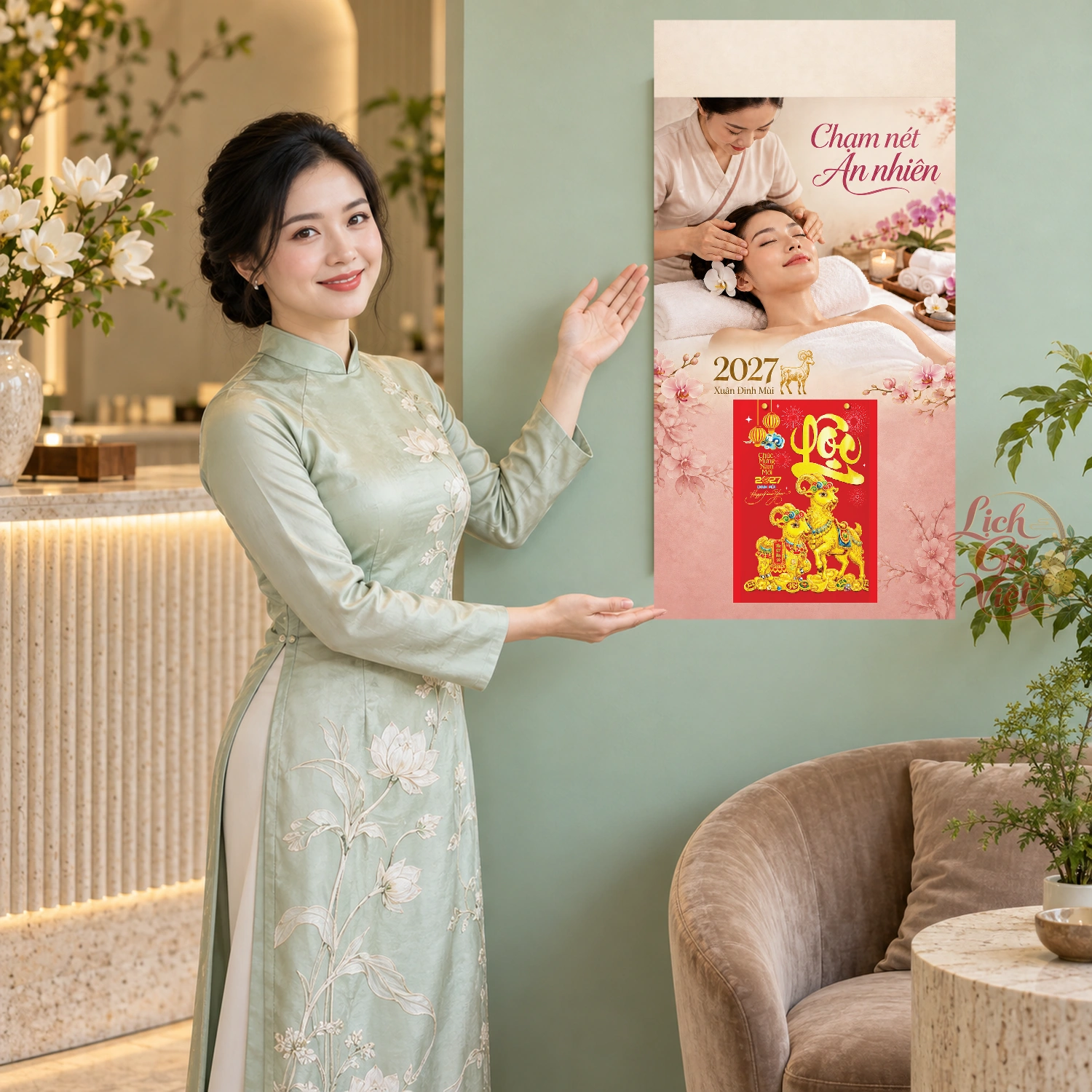 Lịch gỗ Phòng Spa - Lịch tết 2027 30x60cm - LGV27T3-QC-75 – ảnh 4