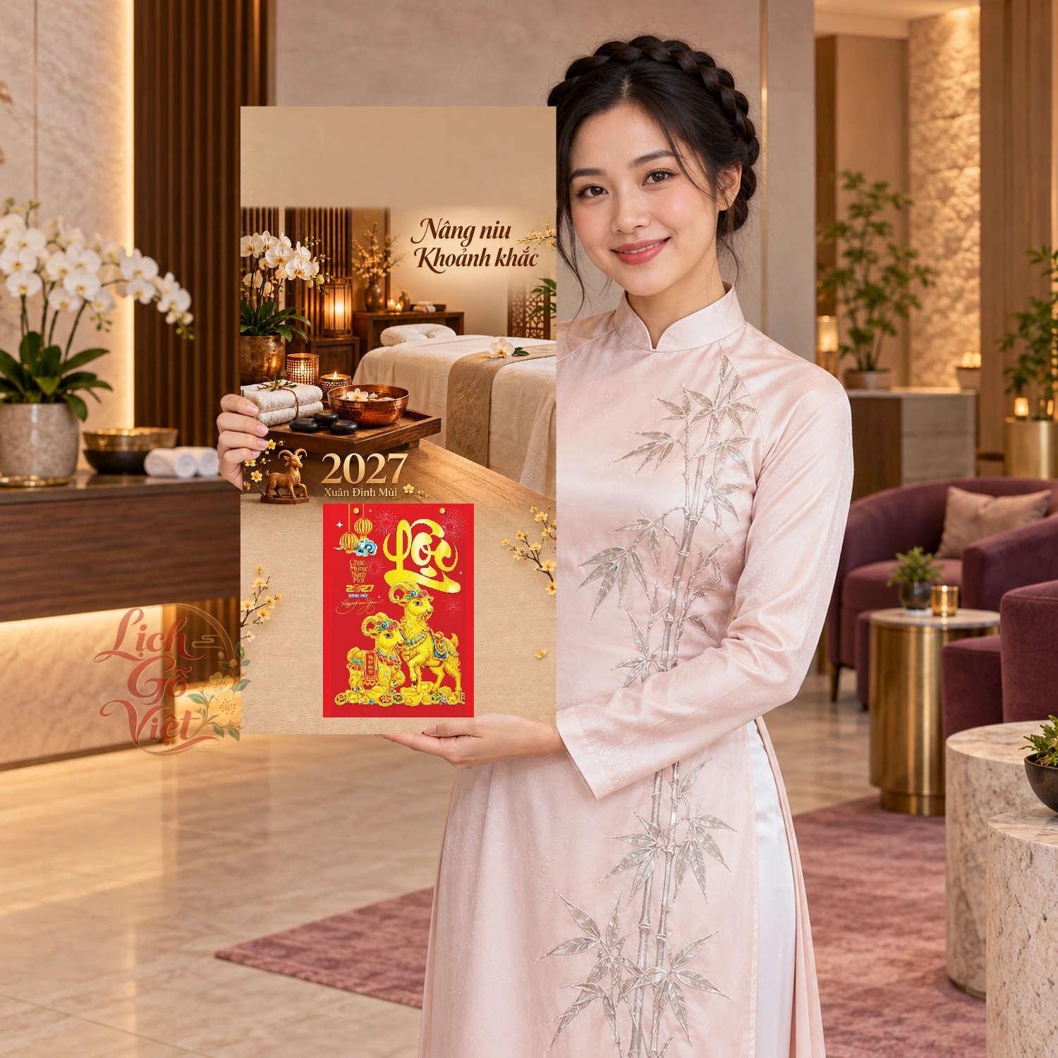 Lịch gỗ Phòng Spa - Lịch tết 2027 30x60cm - LGV27T3-QC-77 – ảnh 3