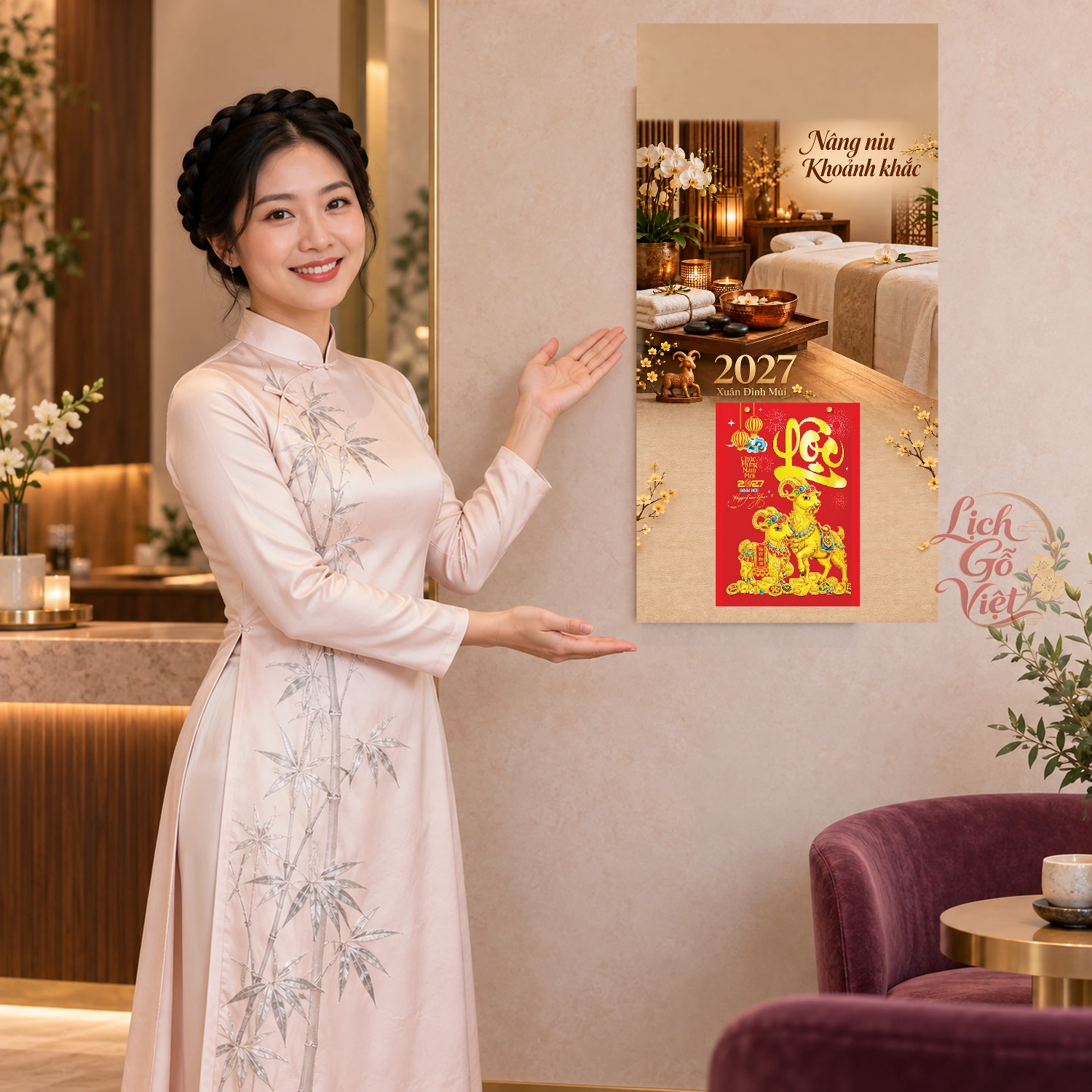 Lịch gỗ Phòng Spa - Lịch tết 2027 30x60cm - LGV27T3-QC-77 – ảnh 4