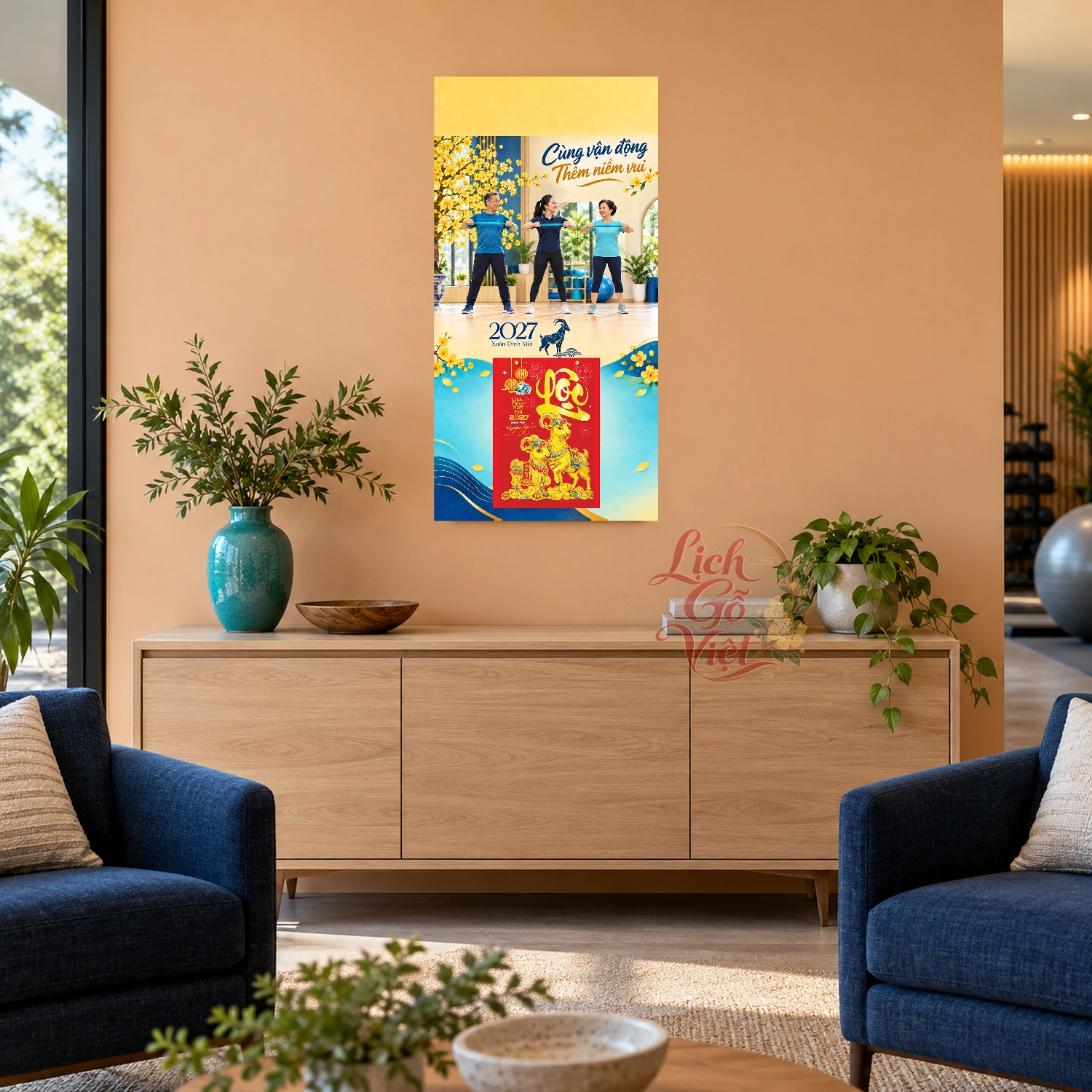 Lịch gỗ Câu lạc bộ thể dục tăng cường sức khỏe - Lịch tết 2027 30x60cm - LGV27T3-QC-82 – ảnh 2
