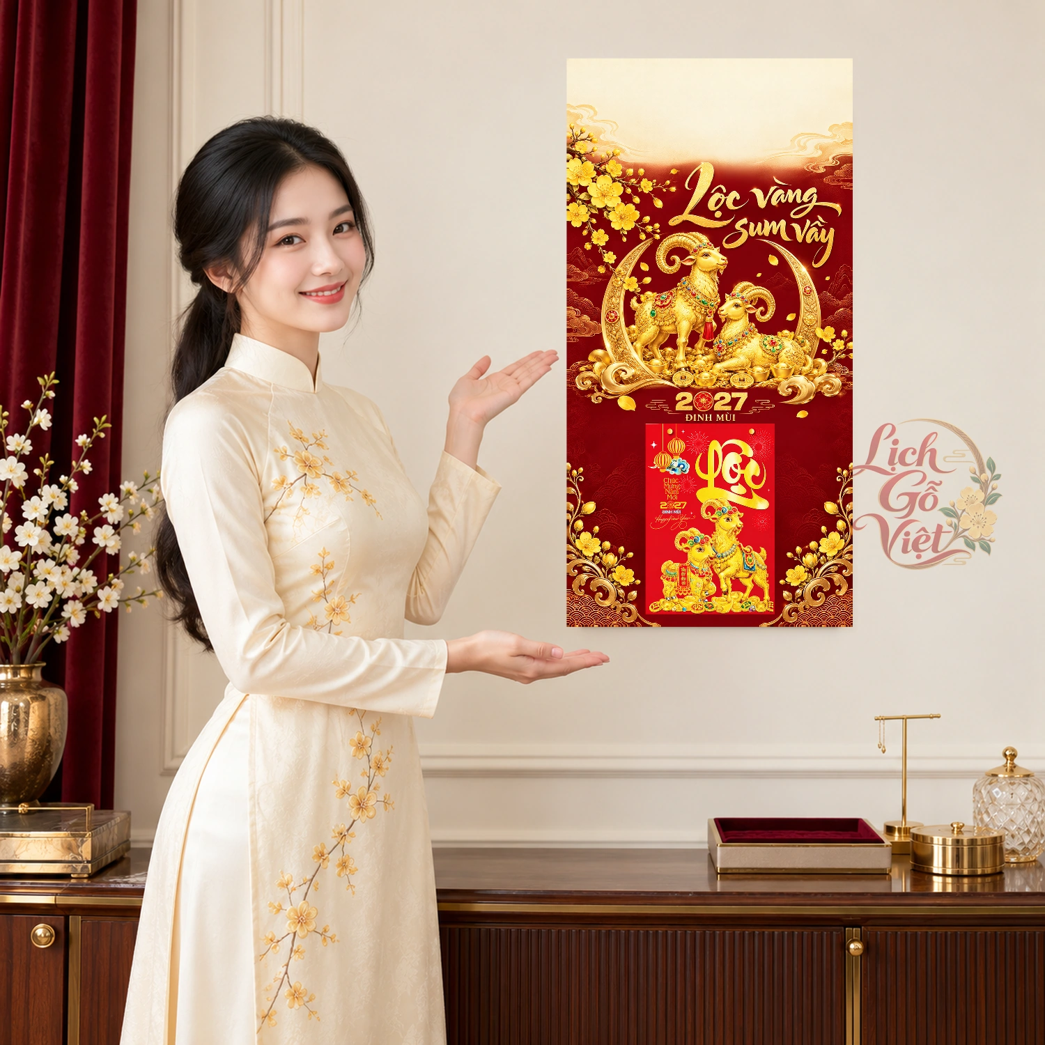 Lịch gỗ tiệm vàng 2027 – Lộc vàng sum vầy 30x60cm – LGV27T3-QC-TIEMVANG – ảnh 4