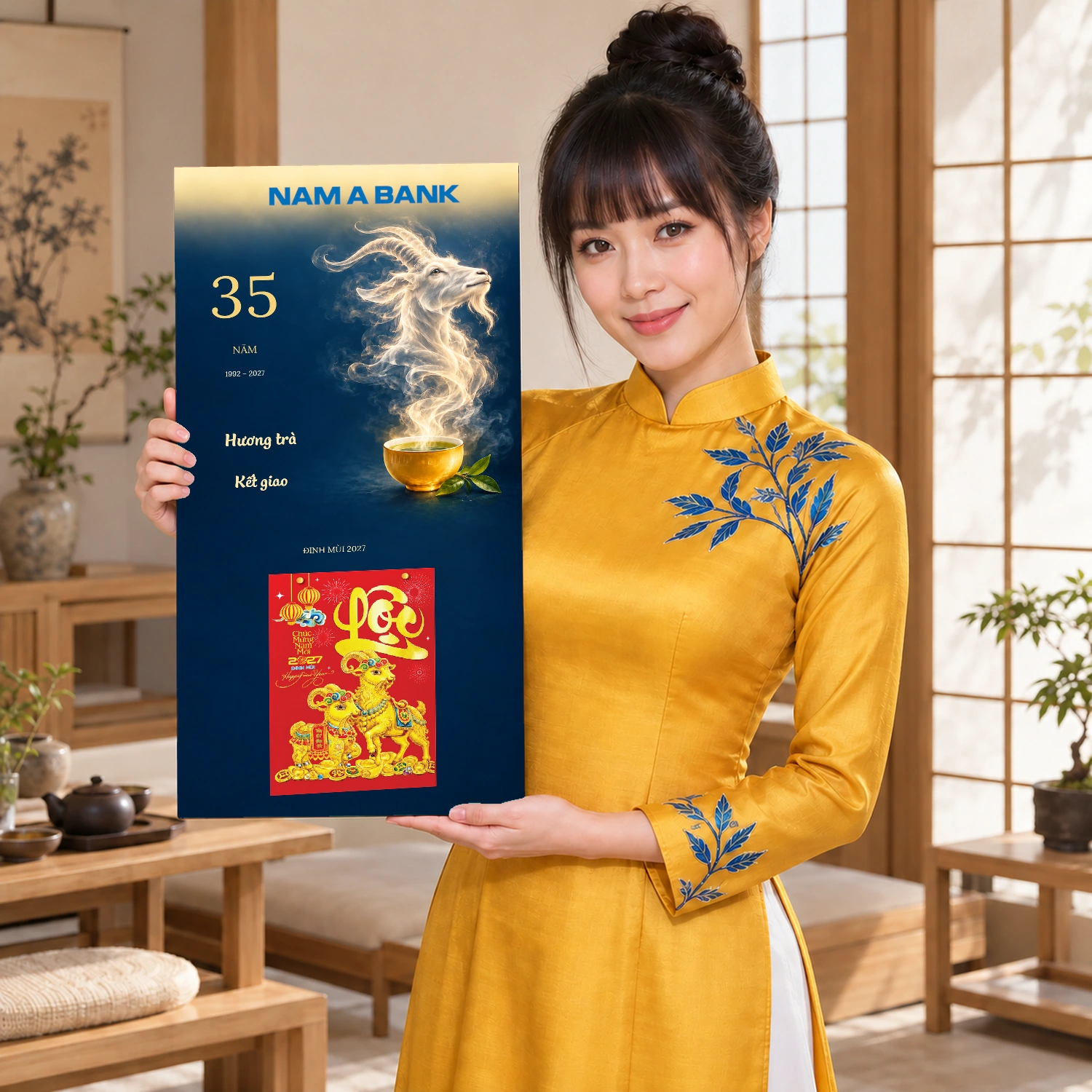 Lịch gỗ Ngân hàng Nam A Bank năm 2027 – Hương Trà Kết Giao 30x60cm – LGV27T3-NAMABANK-HTKG — ảnh 3