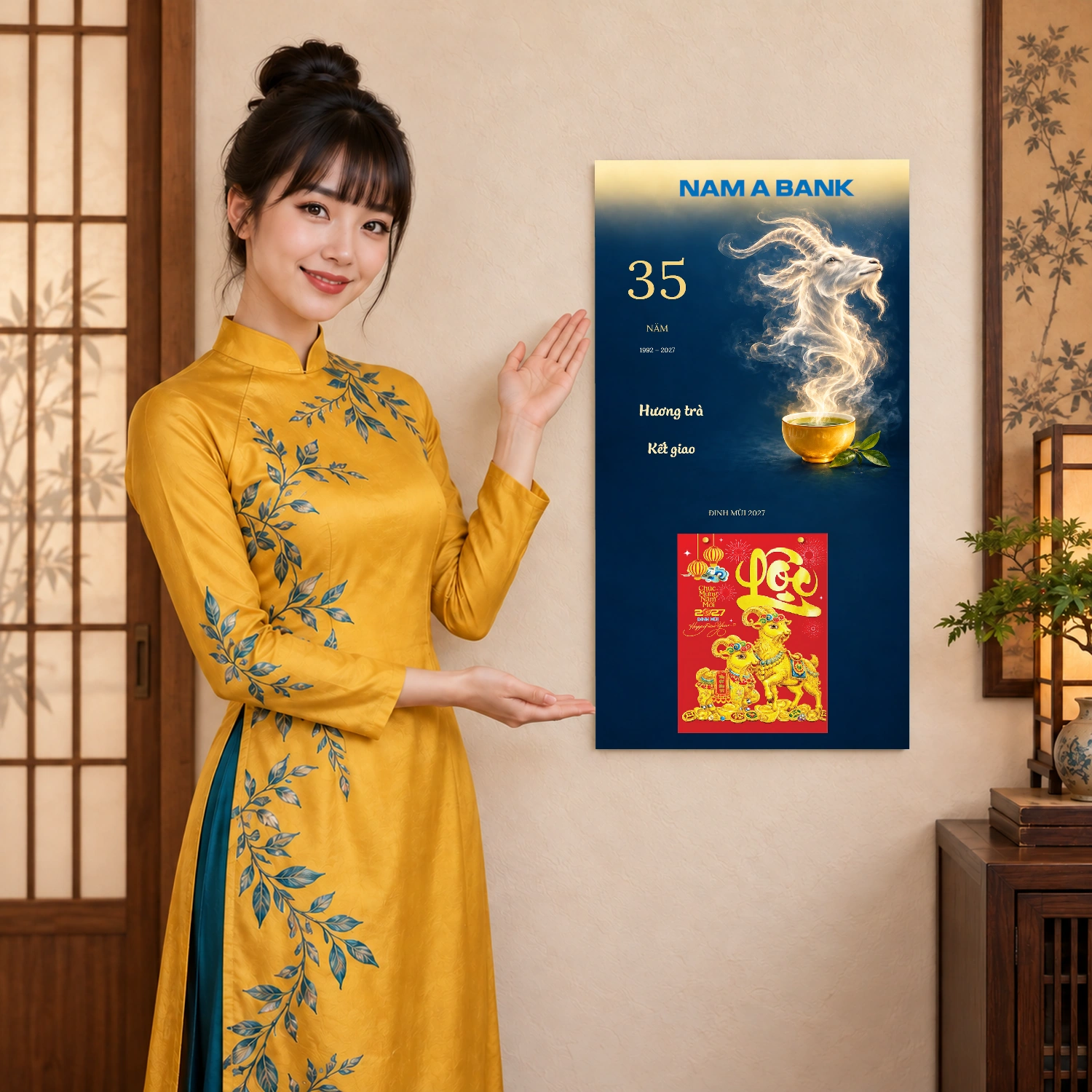 Lịch gỗ Ngân hàng Nam A Bank năm 2027 – Hương Trà Kết Giao 30x60cm – LGV27T3-NAMABANK-HTKG — ảnh 4