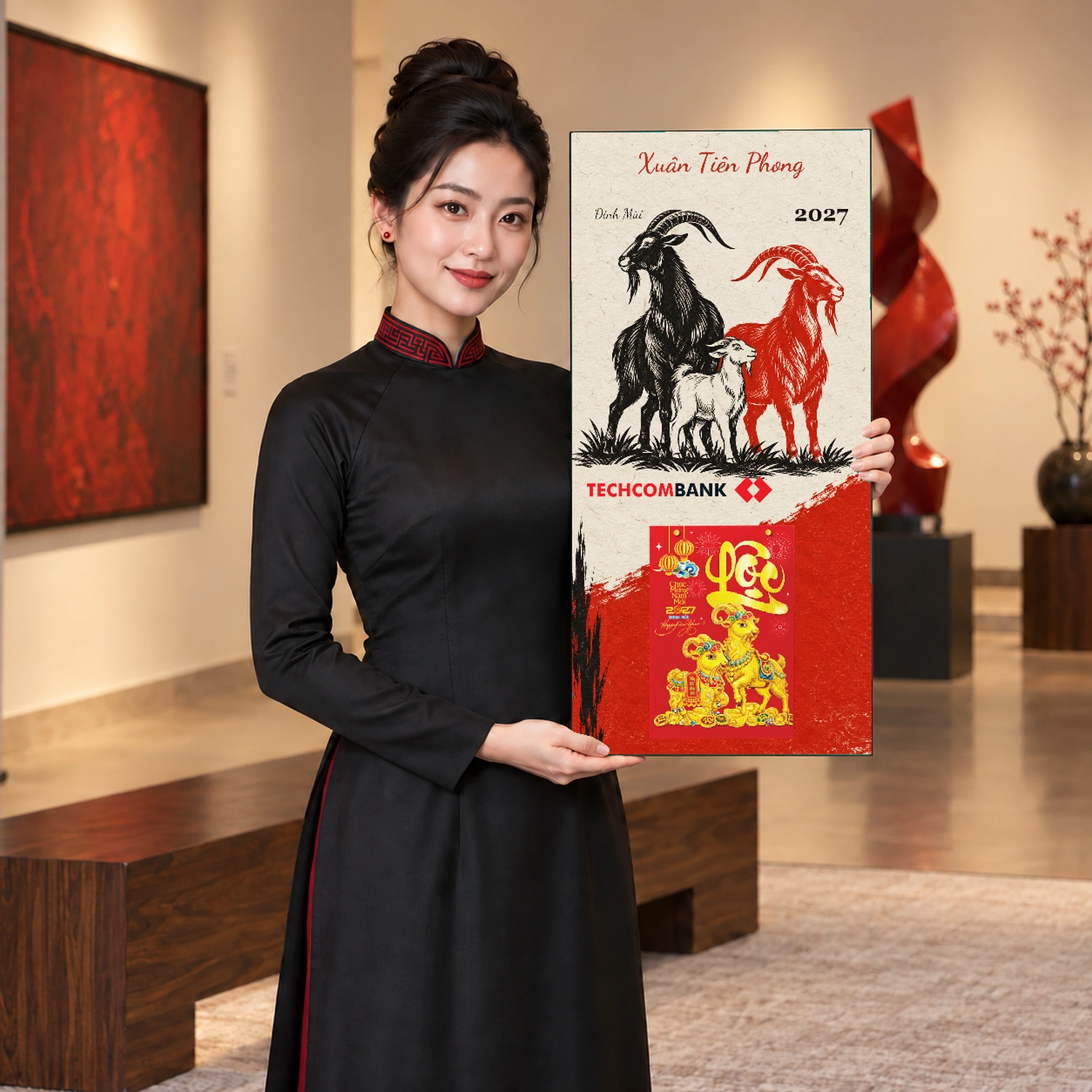 Lịch gỗ Ngân hàng Techcombank năm 2027 – Xuân Tiên Phong 30x60cm – LGV27T3-TECHCOMBANK-XTP — ảnh 3