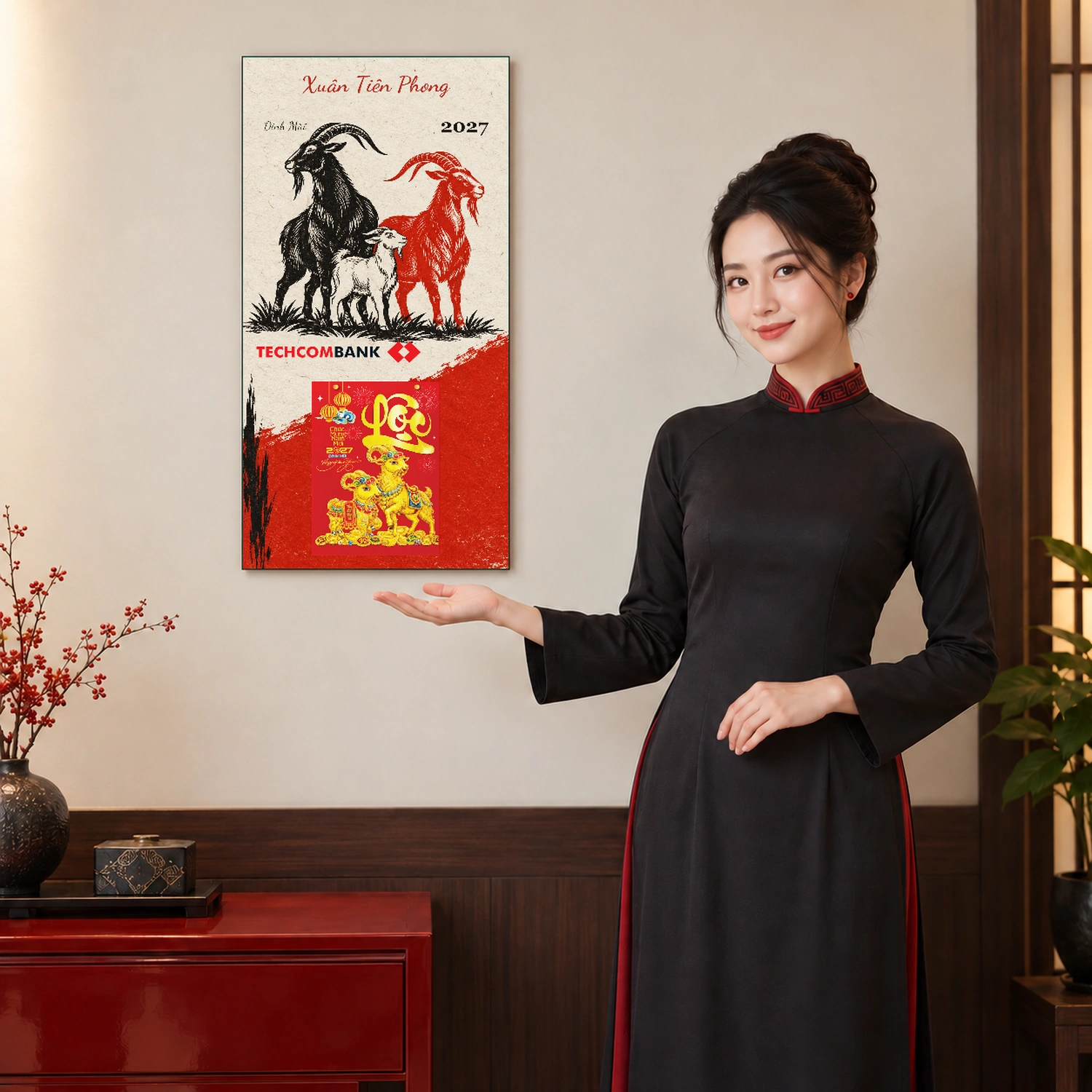 Lịch gỗ Ngân hàng Techcombank năm 2027 – Xuân Tiên Phong 30x60cm – LGV27T3-TECHCOMBANK-XTP — ảnh 4