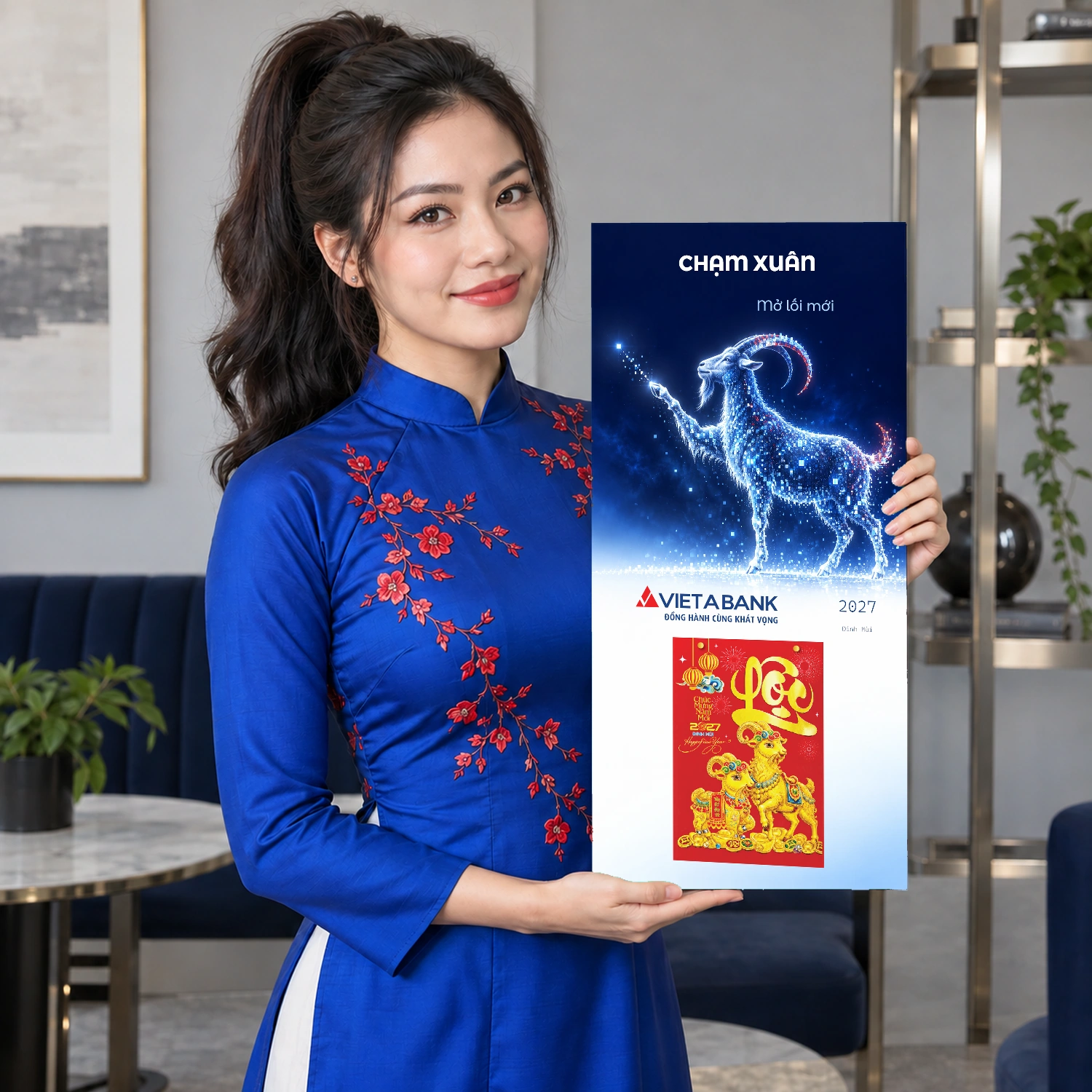 Lịch gỗ Ngân hàng VietABank năm 2027 – Chạm Xuân Mở Lối 30x60cm – LGV27T3-VIETABANK-CXML — ảnh 3