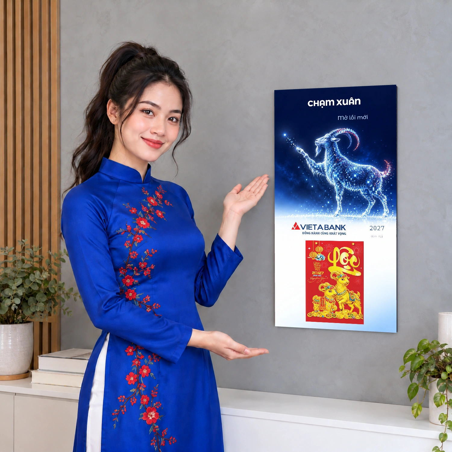 Lịch gỗ Ngân hàng VietABank năm 2027 – Chạm Xuân Mở Lối 30x60cm – LGV27T3-VIETABANK-CXML — ảnh 4