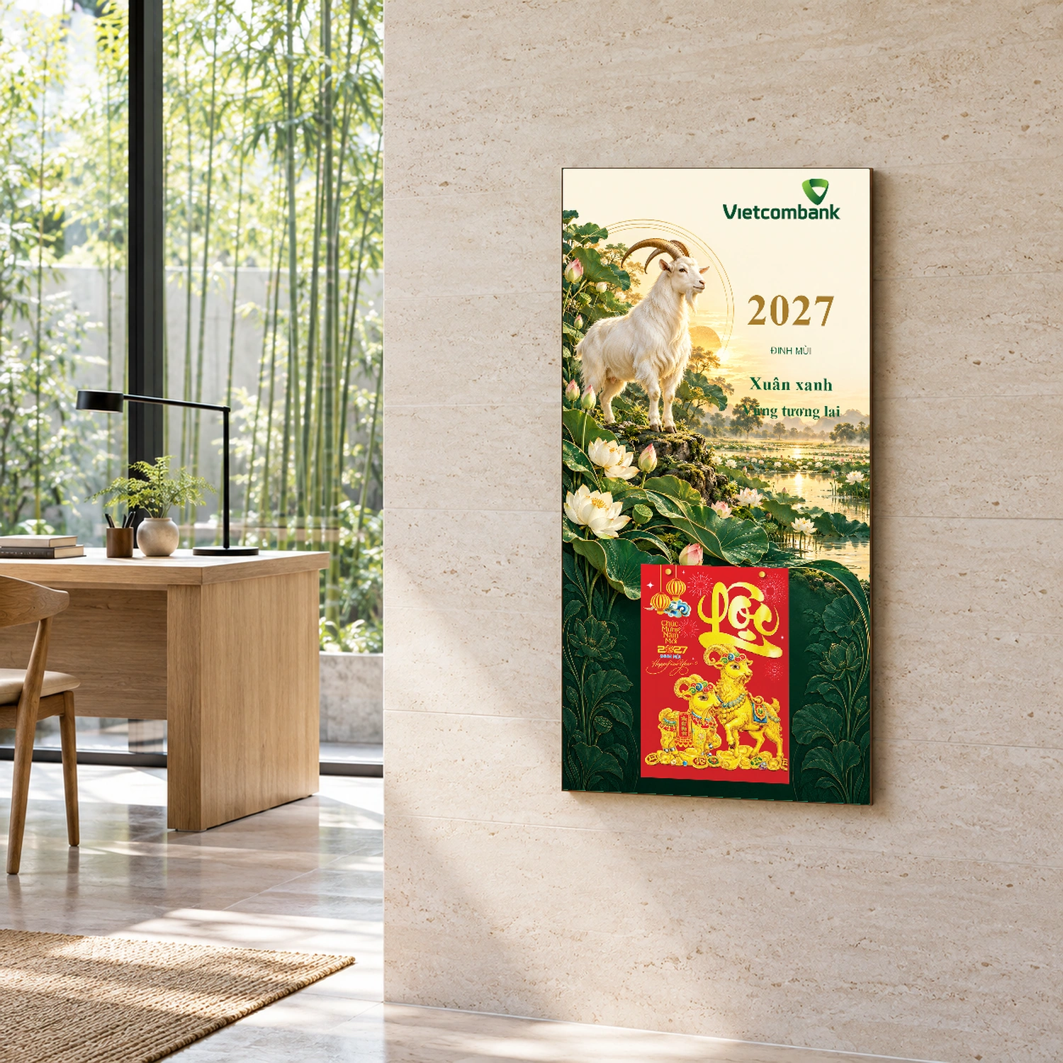 Lịch gỗ Ngân hàng Vietcombank năm 2027 – Sắc Xanh Tương Lai 30x60cm – LGV27T3-VIETCOMBANK-SXTL — ảnh 2