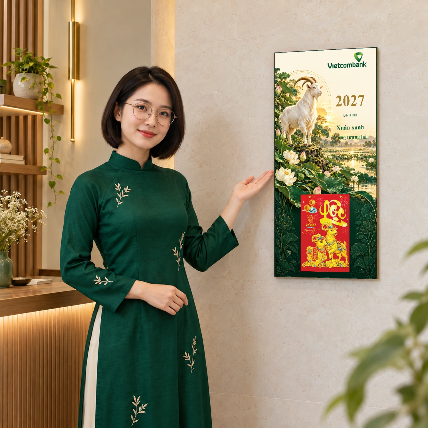Lịch gỗ Ngân hàng Vietcombank năm 2027 – Sắc Xanh Tương Lai 30x60cm – LGV27T3-VIETCOMBANK-SXTL — ảnh 4