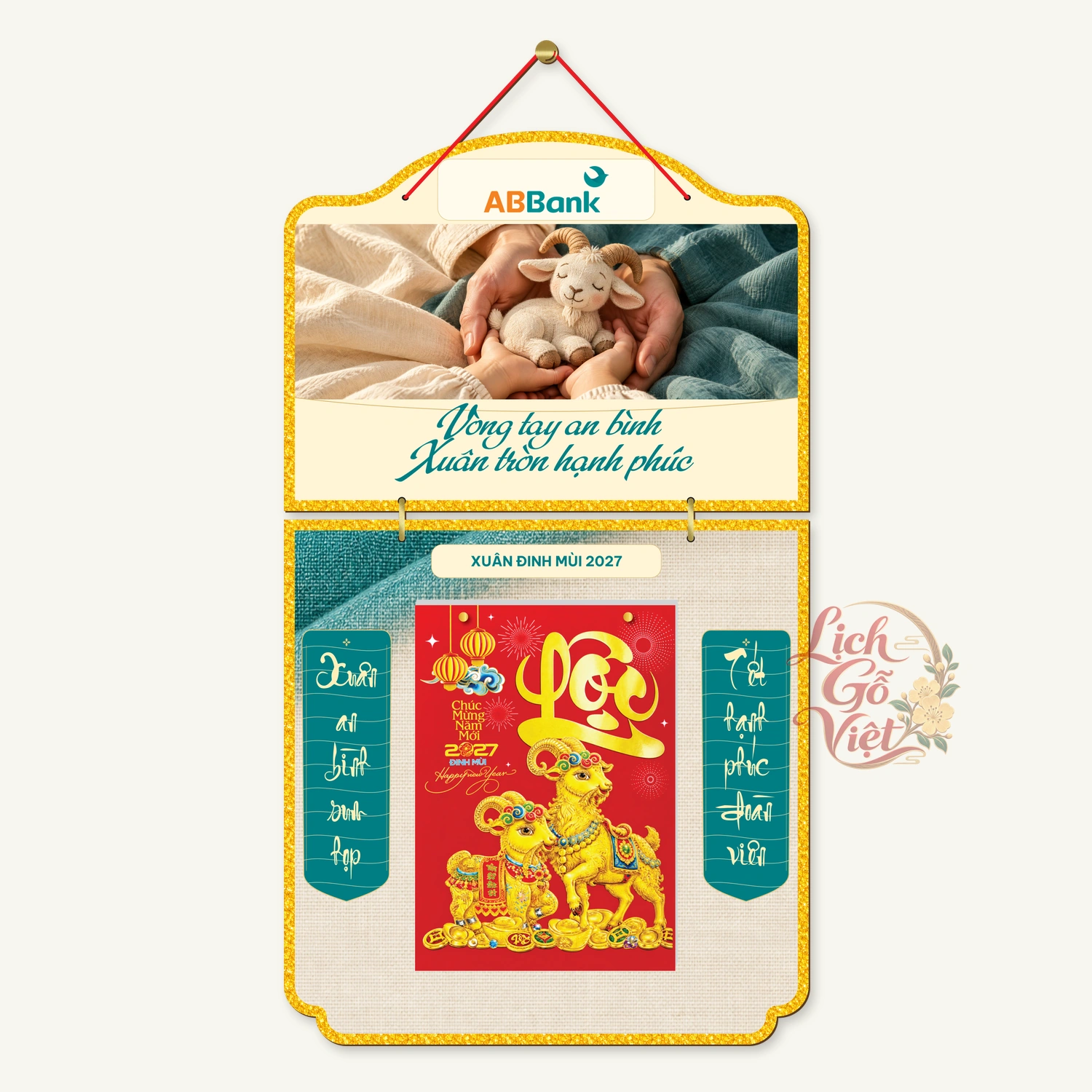 Lịch gỗ 2 thân ABBank 2027 – Vòng tay an bình — ảnh 4