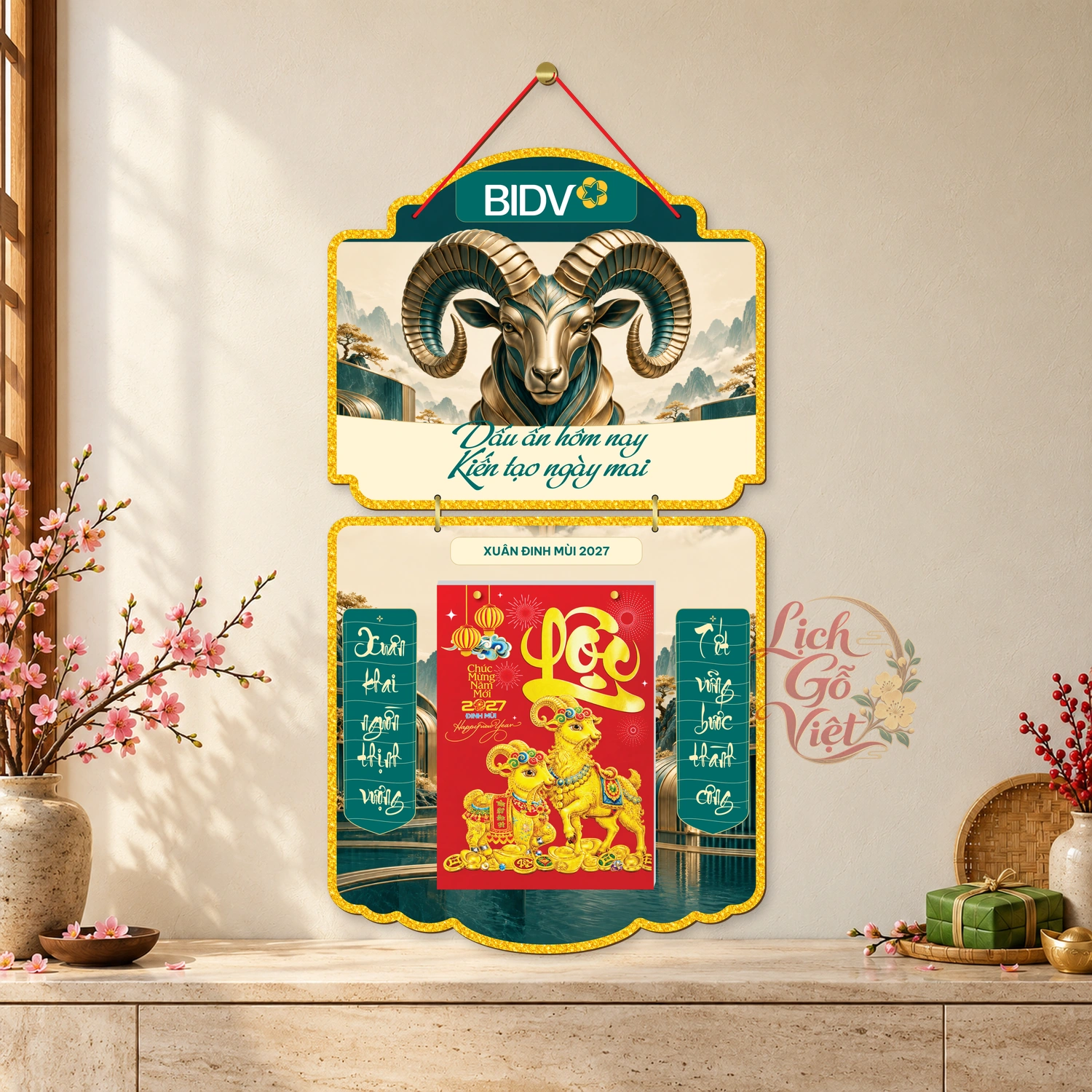 Lịch gỗ 2 thân BIDV 2027 – Dấu ấn kiến tạo