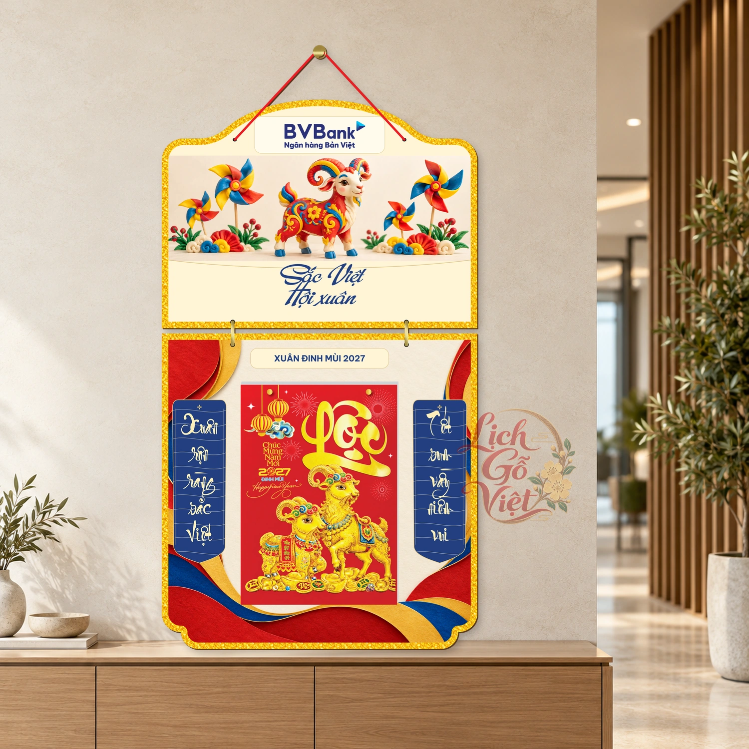 Lịch gỗ 2 thân BVBank 2027 – Sắc Việt hội xuân — ảnh 3