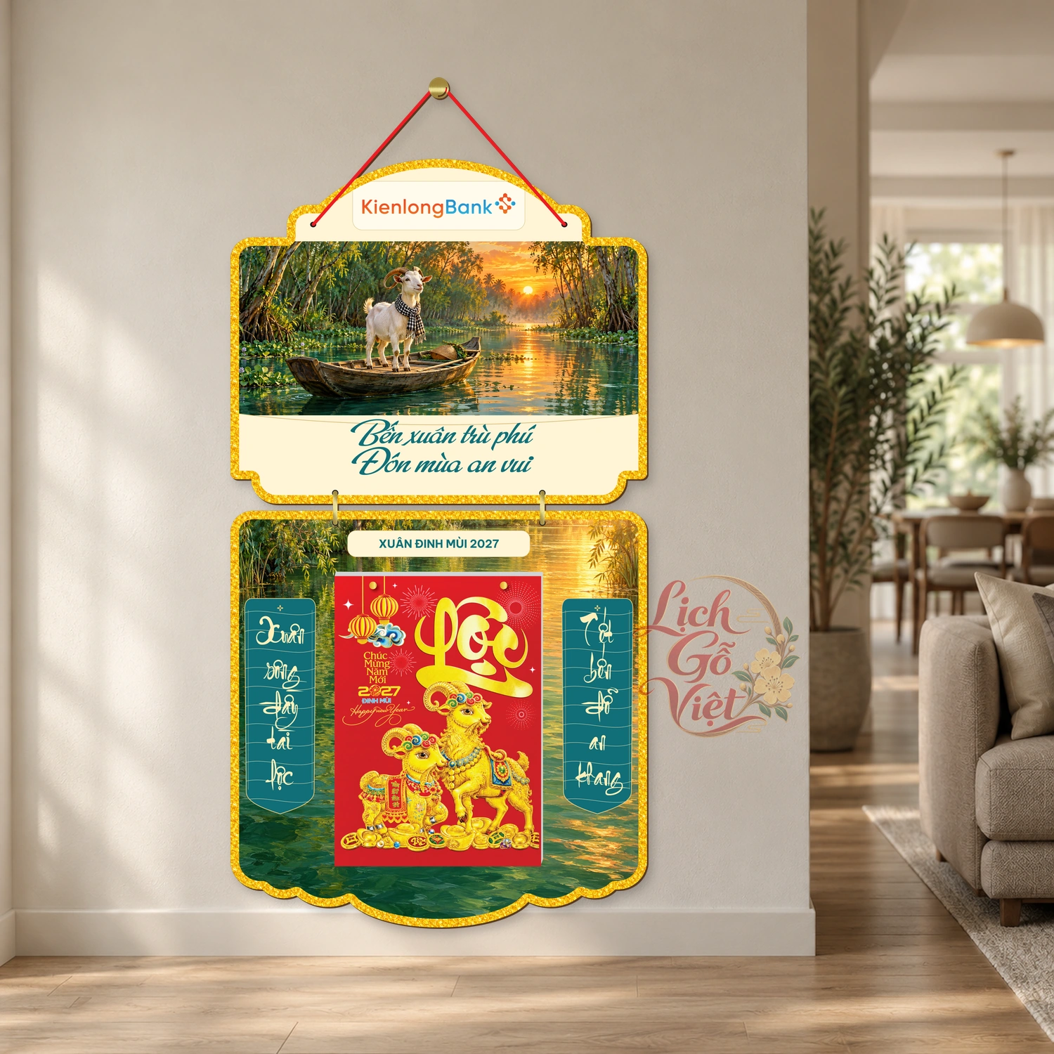 Lịch gỗ 2 thân KienlongBank 2027 – Bến xuân trù phú — ảnh 2