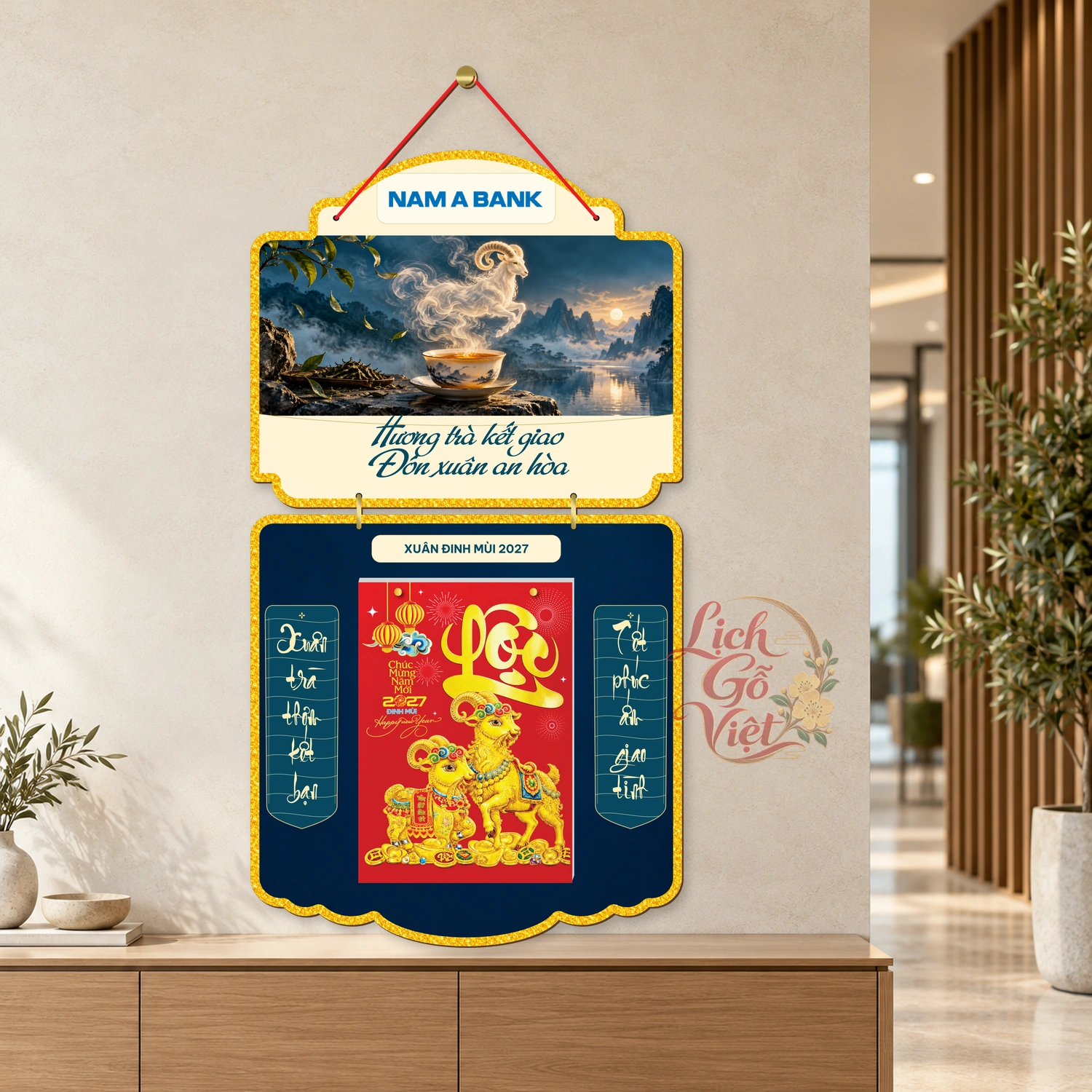 Lịch gỗ 2 thân Nam A Bank 2027 – Hương trà kết giao — ảnh 3