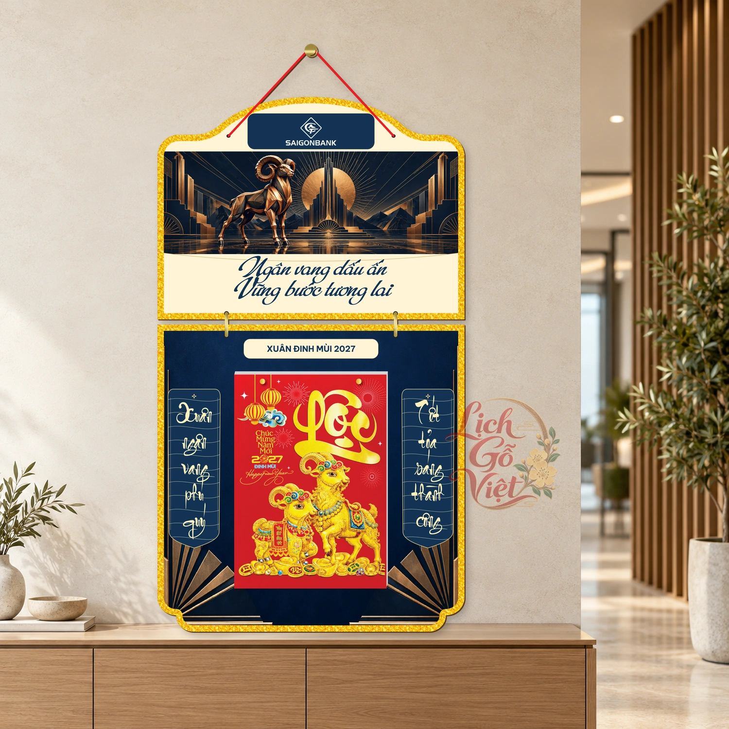 Lịch gỗ 2 thân SAIGONBANK 2027 – Ngân vang dấu ấn — ảnh 3