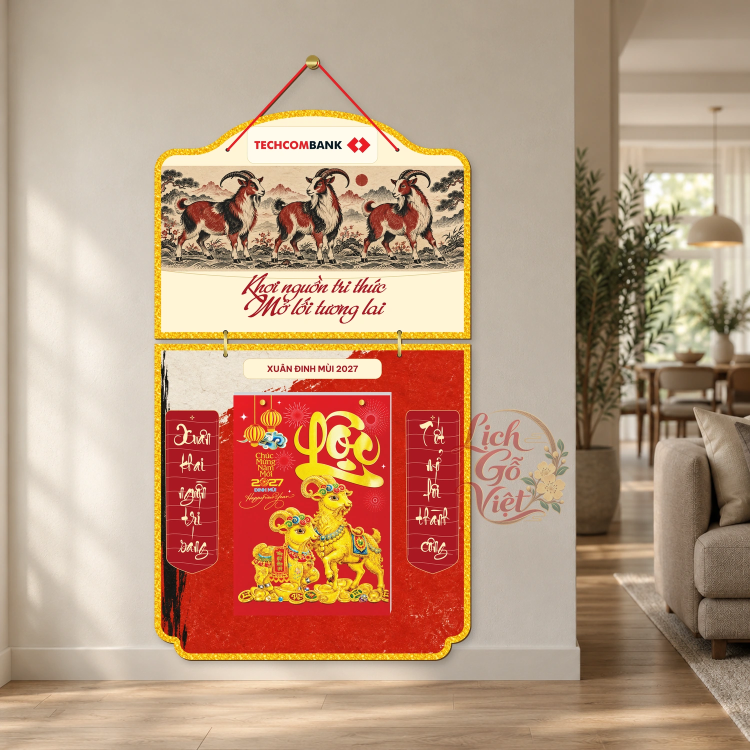 Lịch gỗ 2 thân Techcombank 2027 – Xuân tiên phong — ảnh 2
