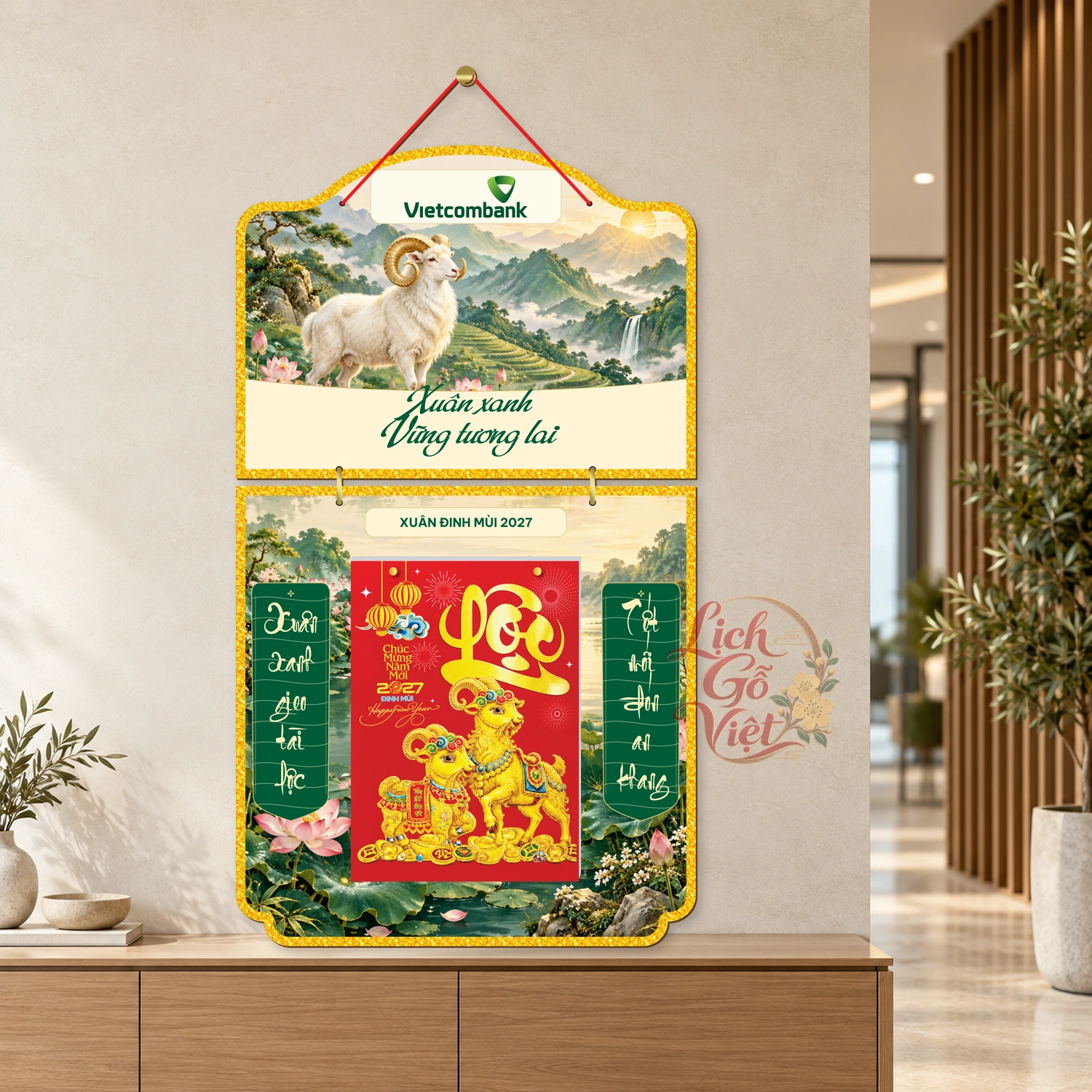 Lịch gỗ 2 thân Vietcombank 2027 – Sắc xanh tương lai — ảnh 3