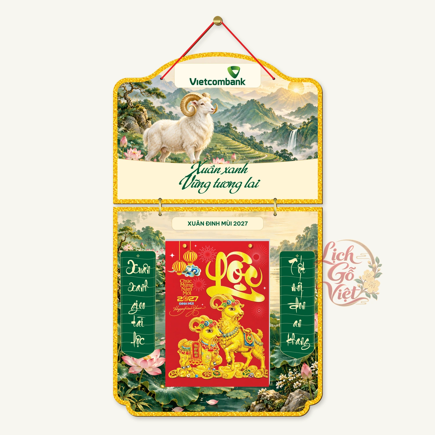 Lịch gỗ 2 thân Vietcombank 2027 – Sắc xanh tương lai — ảnh 4