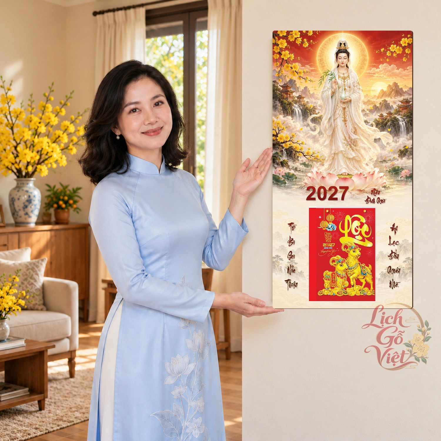 Lịch gỗ Quan Âm Xuân Đinh Mùi2027 - Đồ họa 30x60cm - PG27-01 – ảnh 4