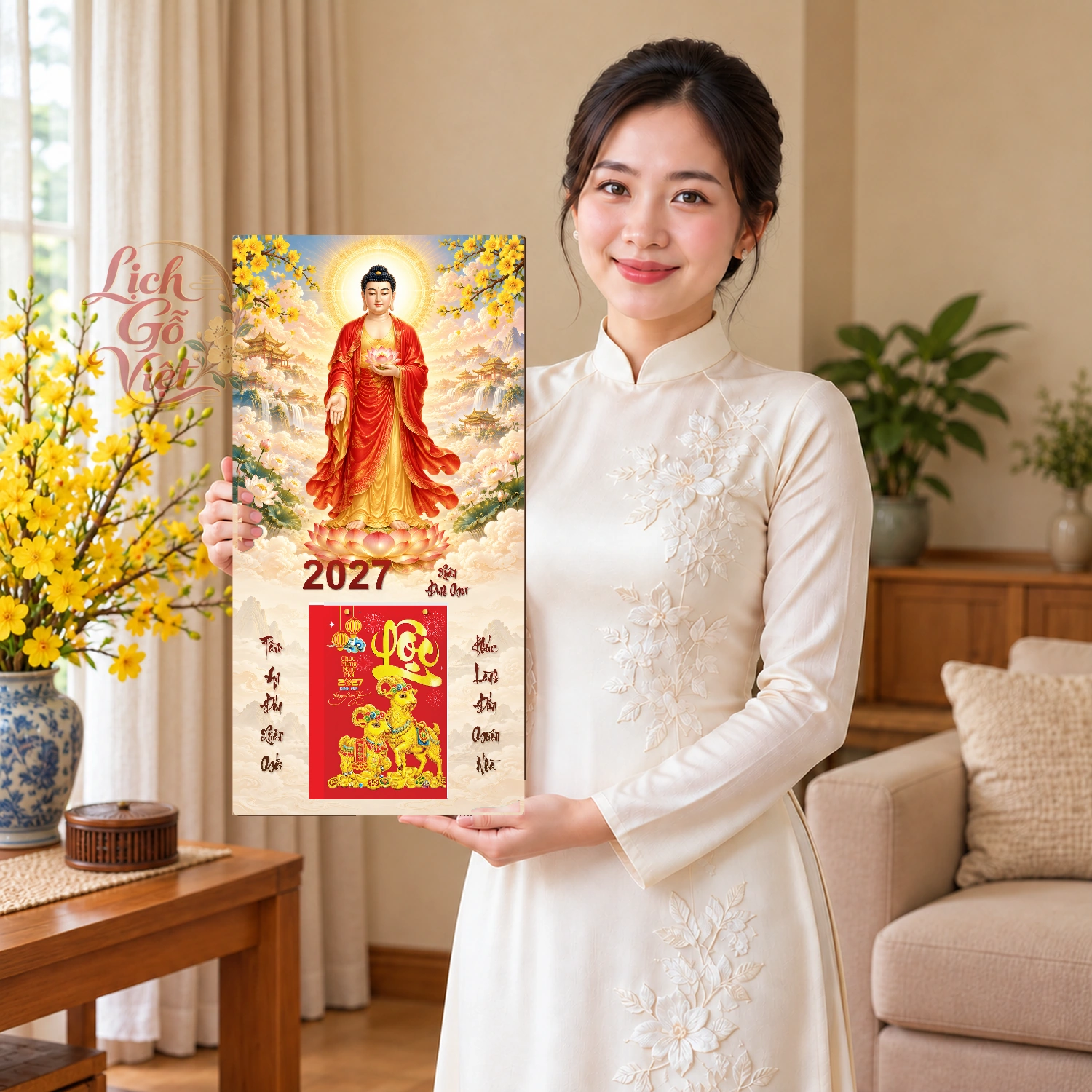Lịch gỗ Phật A Di Đà Xuân Đinh Mùi2027 - Đồ họa 30x60cm - PG27-03 – ảnh 3
