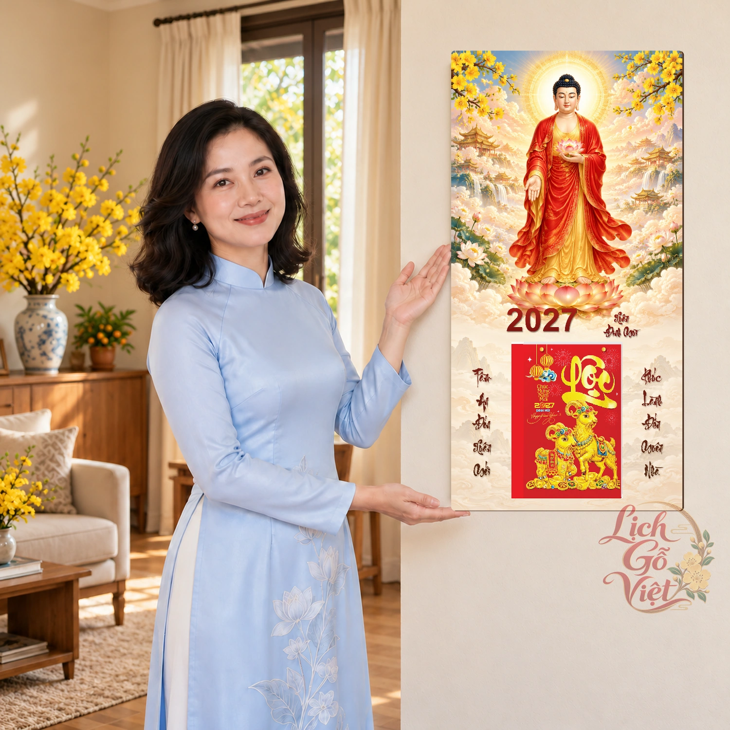 Lịch gỗ Phật A Di Đà Xuân Đinh Mùi2027 - Đồ họa 30x60cm - PG27-03 – ảnh 4