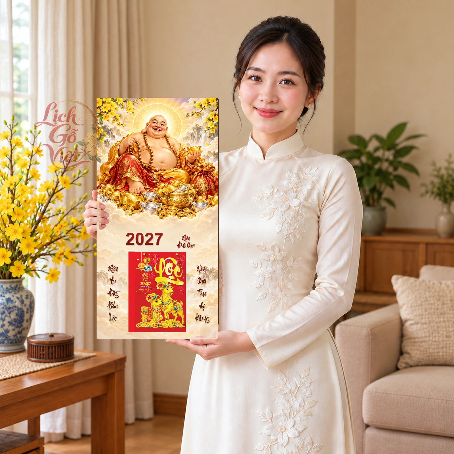 Lịch gỗ Phật Di Lặc Xuân Đinh Mùi2027 - Đồ họa 30x60cm - PG27-05 – ảnh 3