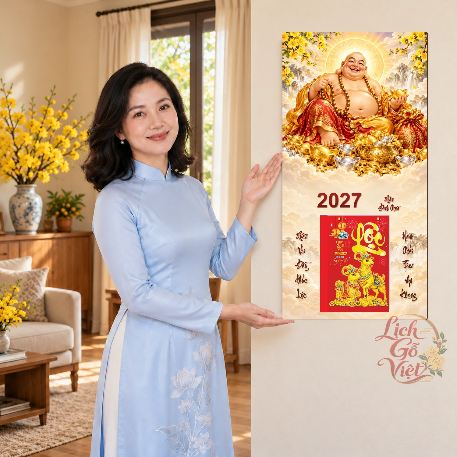 Lịch gỗ Phật Di Lặc Xuân Đinh Mùi2027 - Đồ họa 30x60cm - PG27-05 – ảnh 4