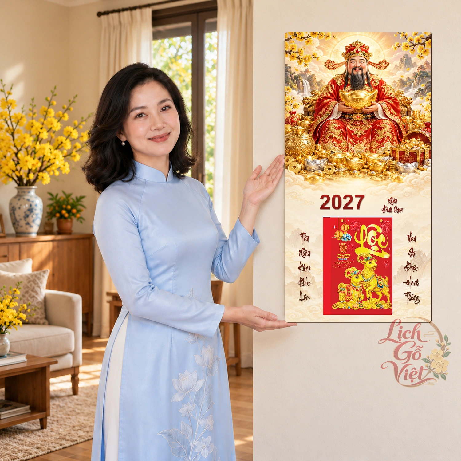 Lịch gỗ Thần Tài Xuân Đinh Mùi2027 - Đồ họa 30x60cm - PG27-09 – ảnh 4