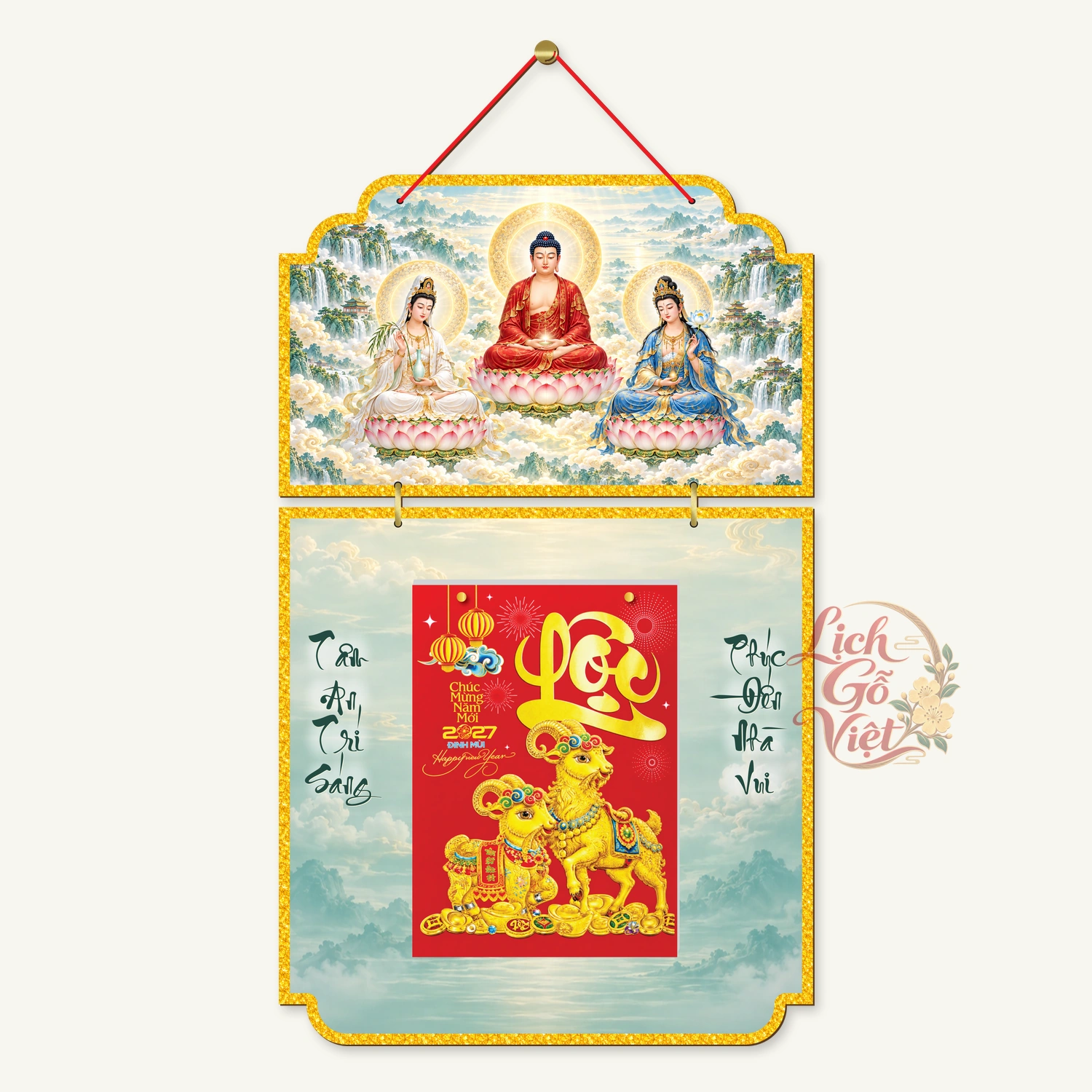 Lịch gỗ Phật giáo 2 thân Tây Phương Tam Thánh – Đồ họa – PG27T2-11 — ảnh 4