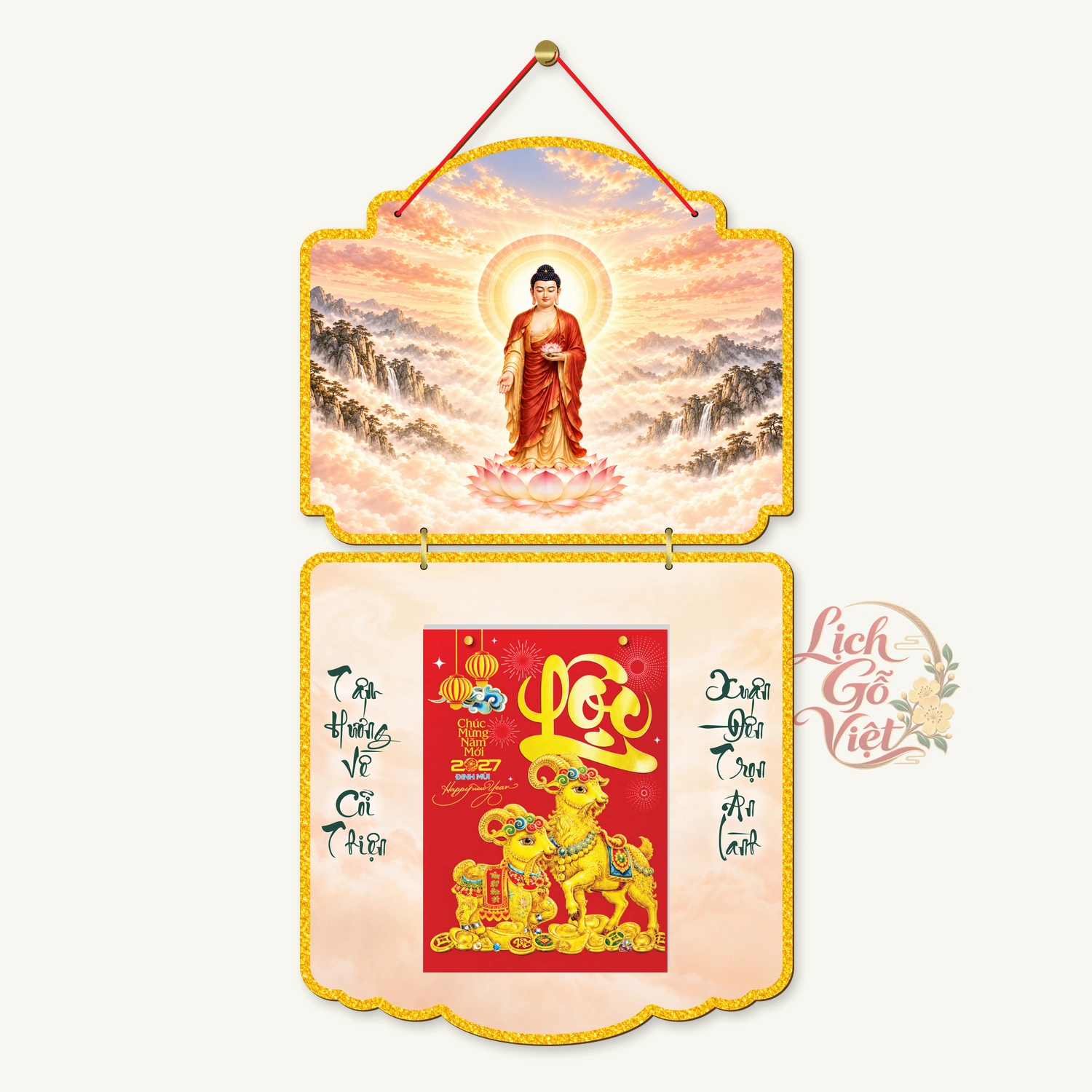 Lịch gỗ Phật giáo 2 thân A Di Đà Tiếp Dẫn – Đồ họa – PG27T2-17 — ảnh 4