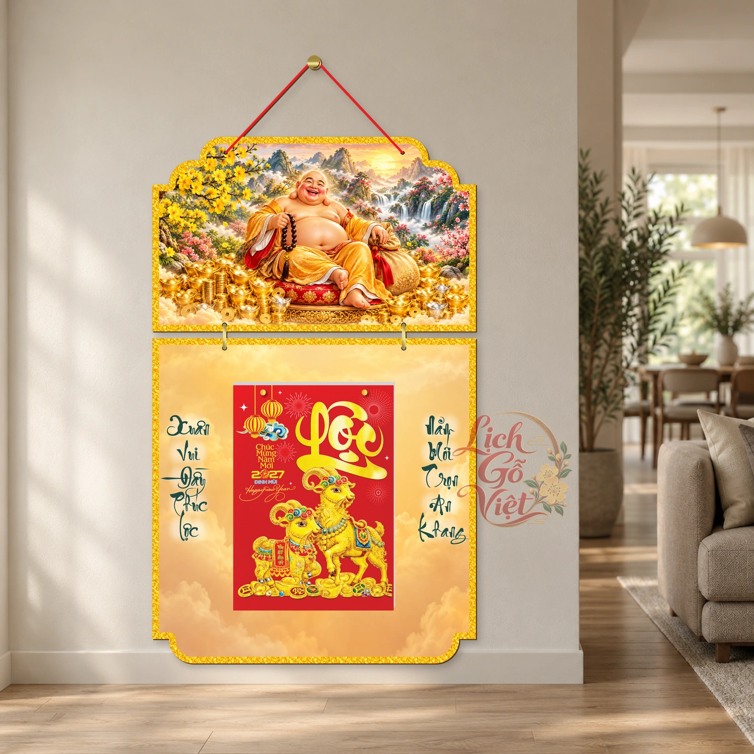 Lịch gỗ Phật giáo 2 thân Di Lặc Hoan Hỷ Đón Xuân – Đồ họa – PG27T2-19 — ảnh 2