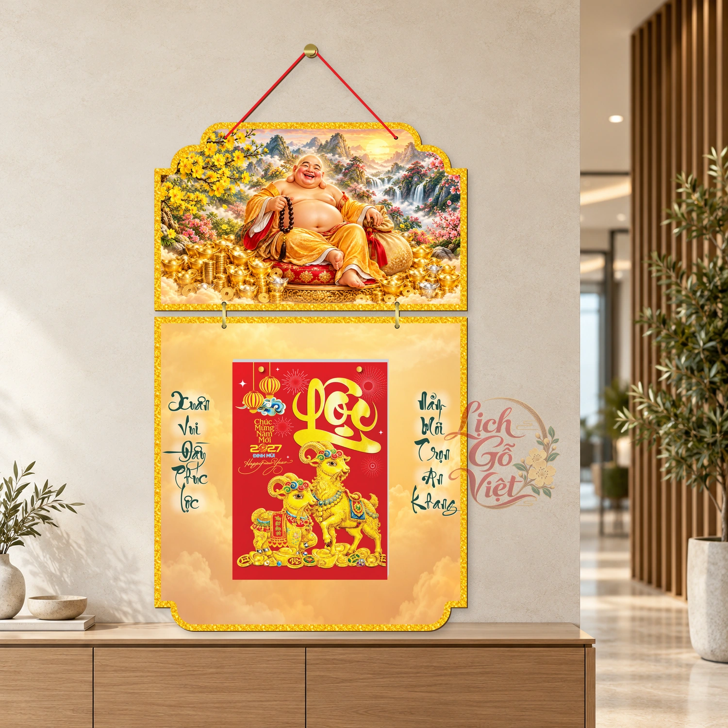 Lịch gỗ Phật giáo 2 thân Di Lặc Hoan Hỷ Đón Xuân – Đồ họa – PG27T2-19 — ảnh 3