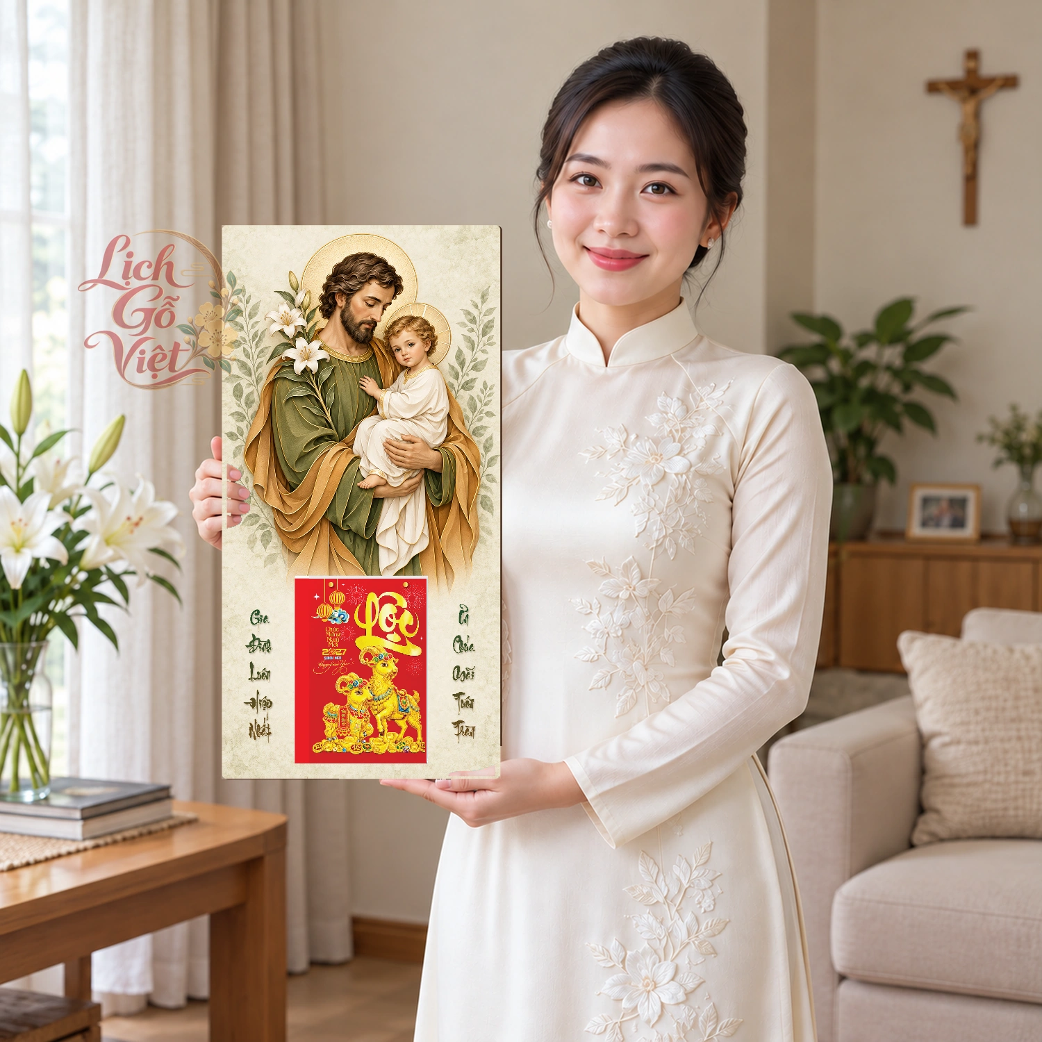 Lịch gỗ Công giáo Thánh Giuse - Đồ họa 30x60cm - CG27-01 – ảnh 3