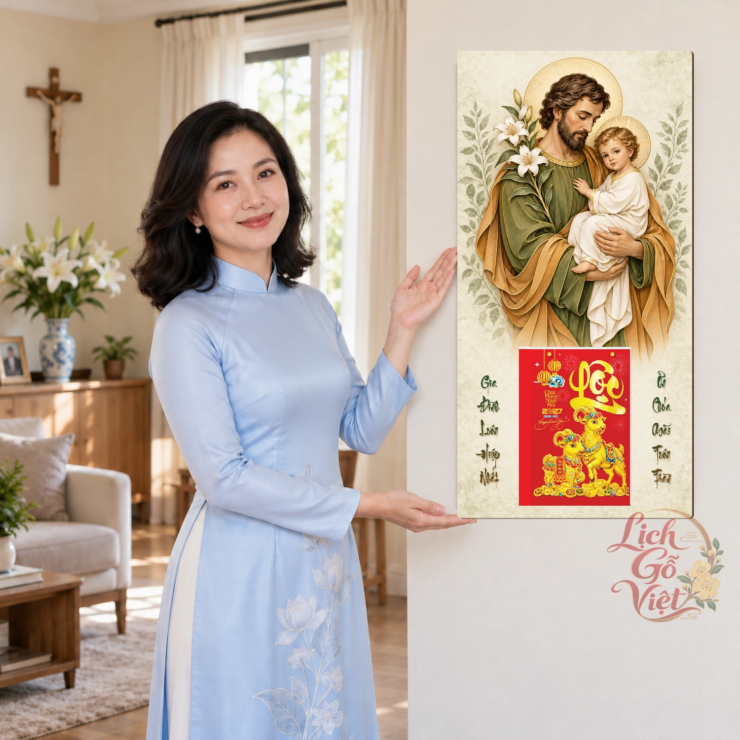 Lịch gỗ Công giáo Thánh Giuse - Đồ họa 30x60cm - CG27-01 – ảnh 4