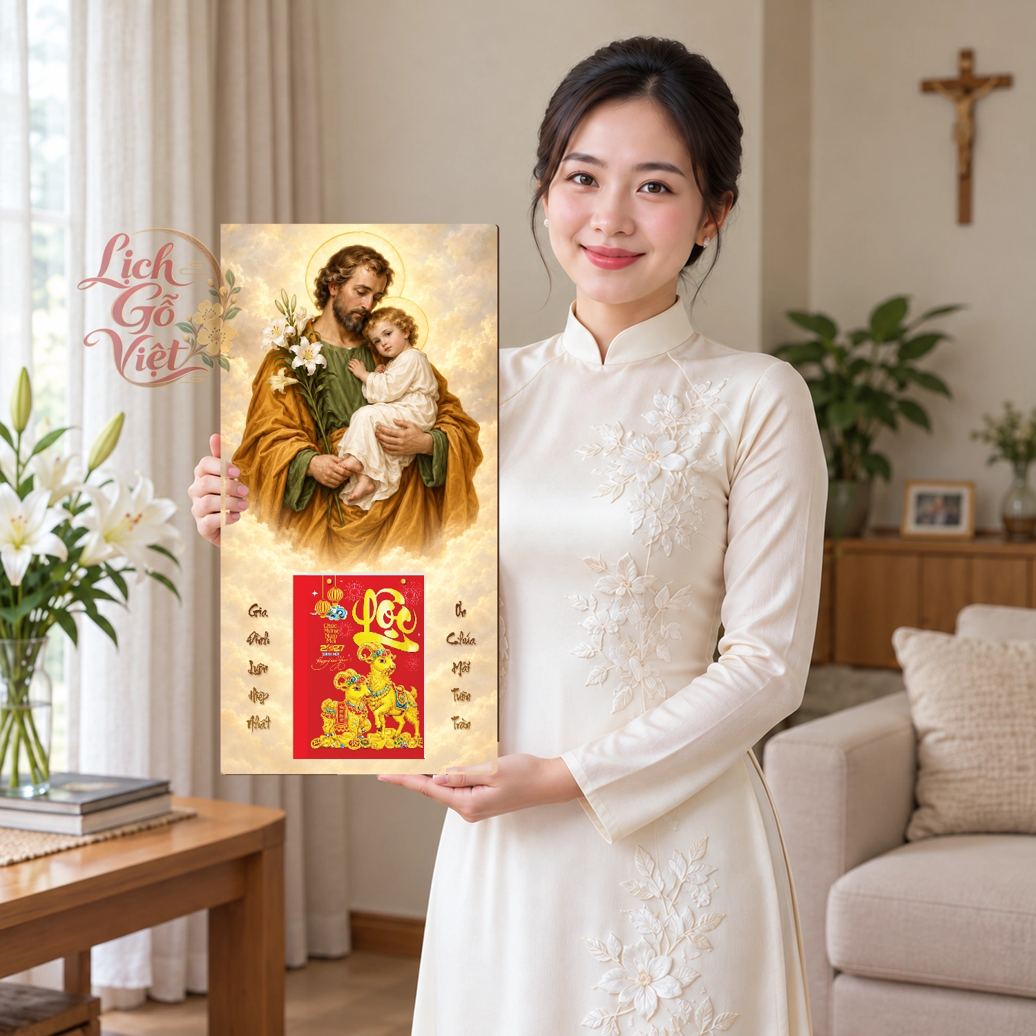 Lịch gỗ Công giáo Thánh Giuse - Truyền thống 30x60cm - CG27-02 – ảnh 3