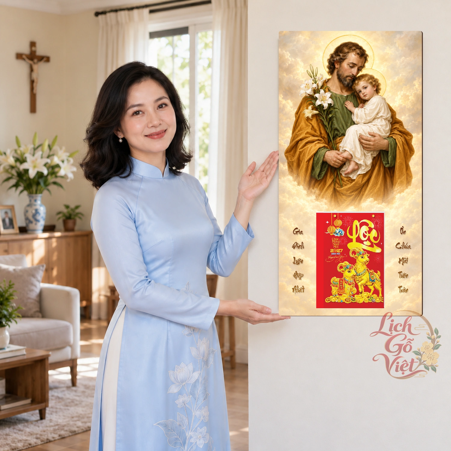 Lịch gỗ Công giáo Thánh Giuse - Truyền thống 30x60cm - CG27-02 – ảnh 4