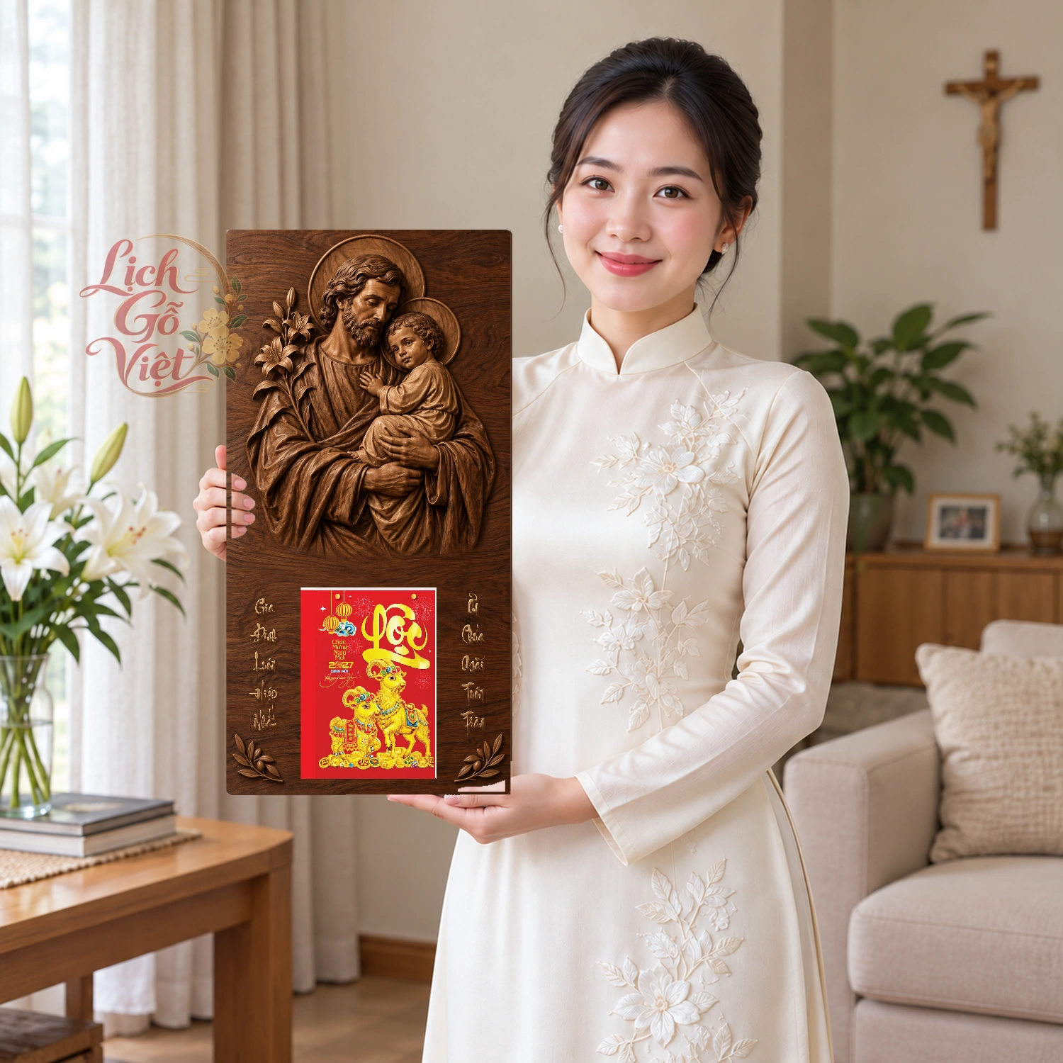 Lịch gỗ Công giáo Thánh Giuse - Walnut3D 30x60cm - CG27-03 – ảnh 3