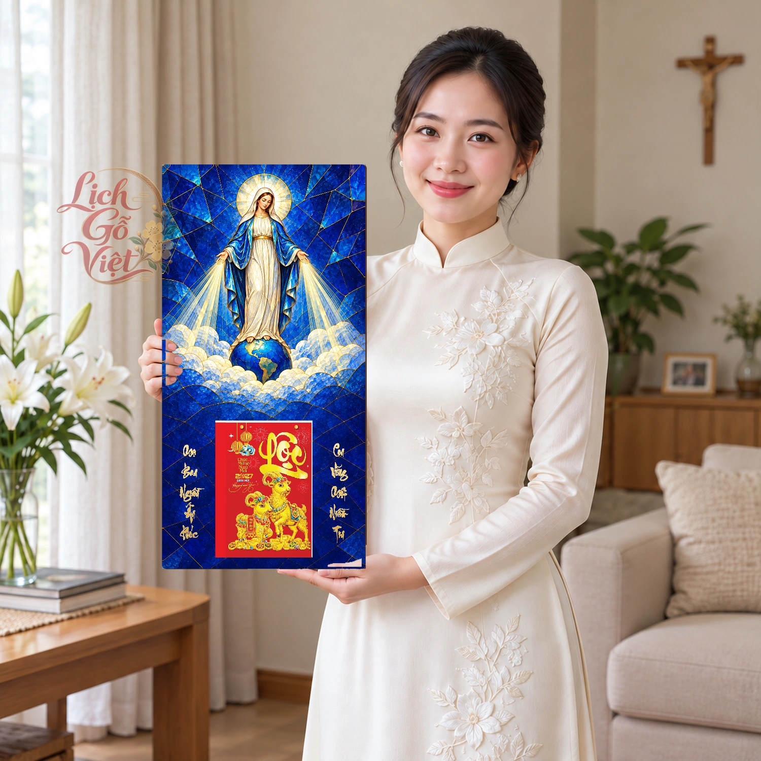 Lịch gỗ Công giáo Đức Mẹ ban ơn - Đồ họa 30x60cm - CG27-04 – ảnh 3