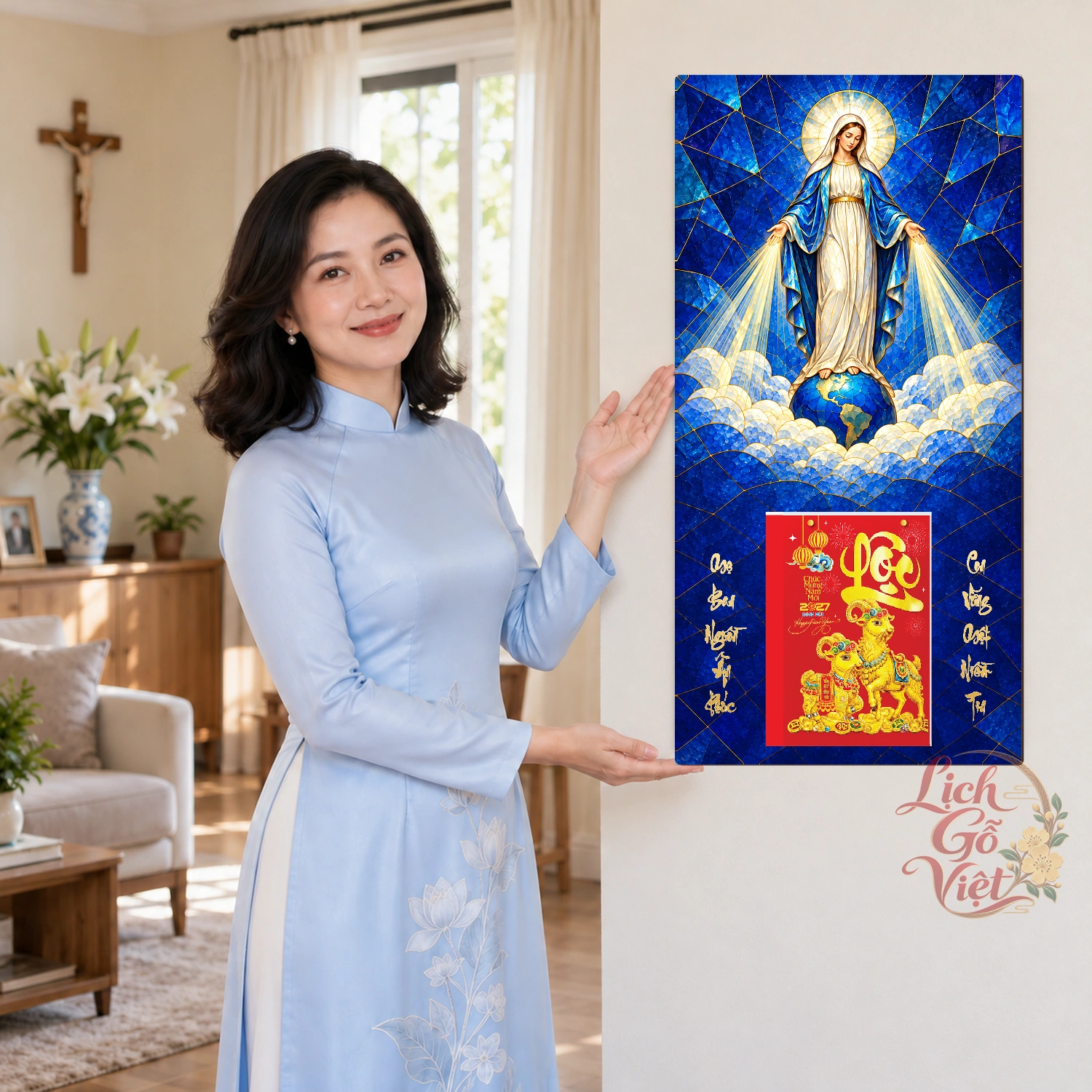 Lịch gỗ Công giáo Đức Mẹ ban ơn - Đồ họa 30x60cm - CG27-04 – ảnh 4