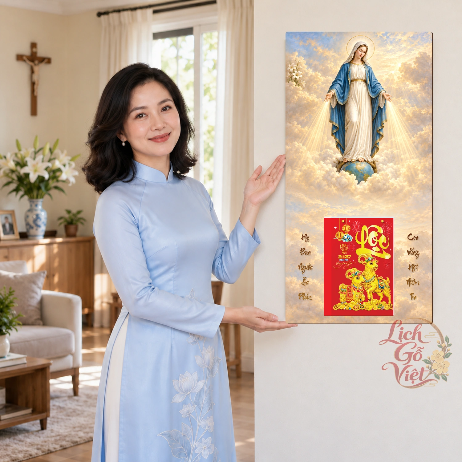 Lịch gỗ Công giáo Đức Mẹ ban ơn - Truyền thống 30x60cm - CG27-05 – ảnh 4
