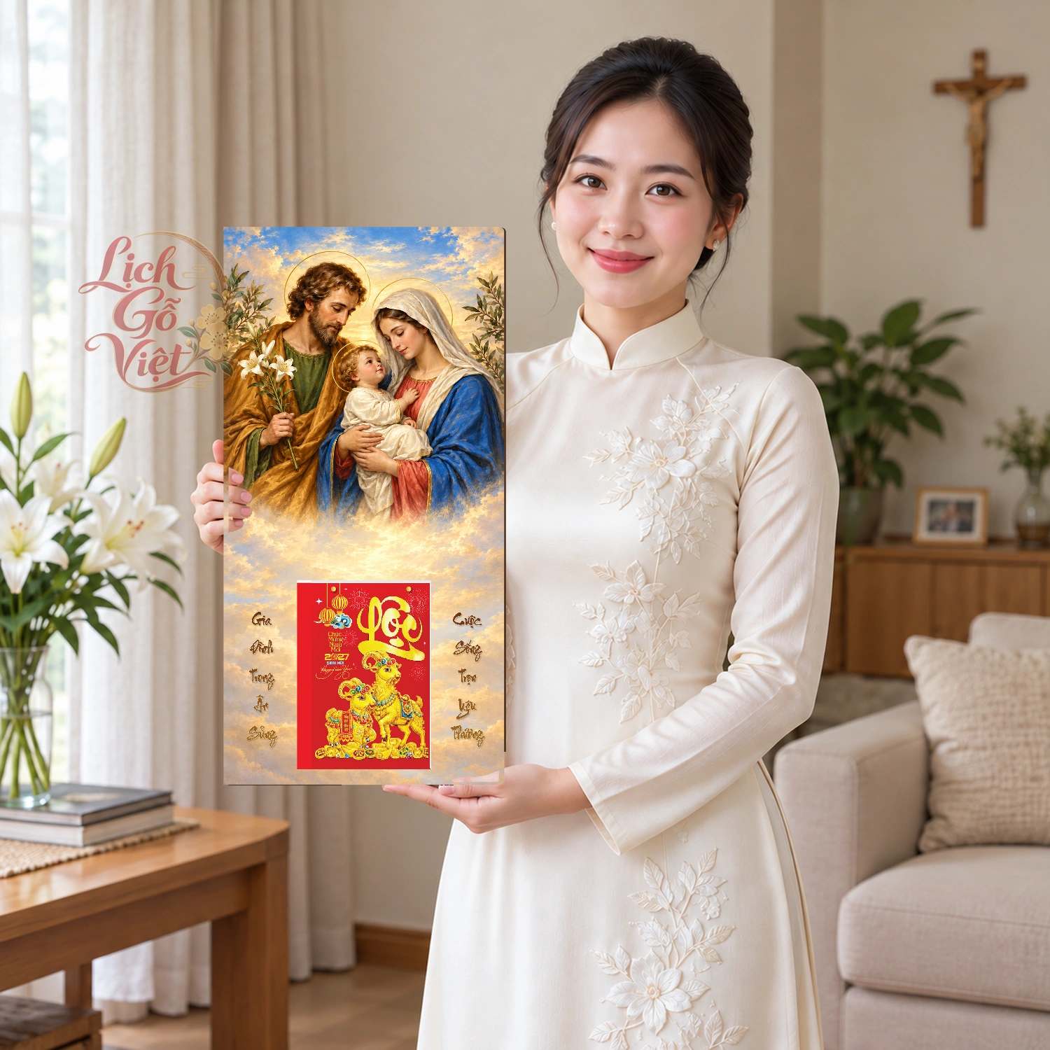 Lịch gỗ Công giáo Thánh Gia - Truyền thống 30x60cm - CG27-08 – ảnh 3