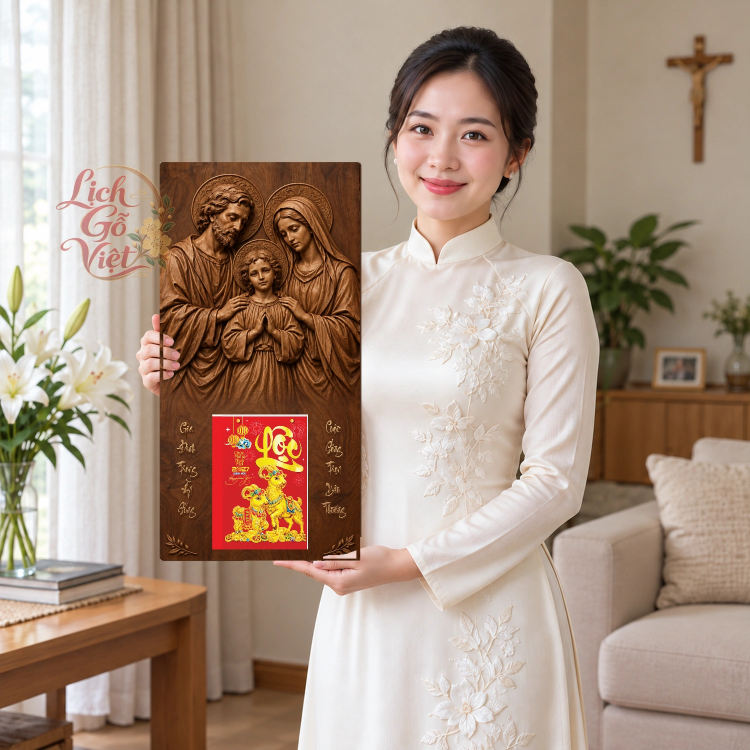 Lịch gỗ Công giáo Thánh Gia - Walnut3D 30x60cm - CG27-09 – ảnh 3