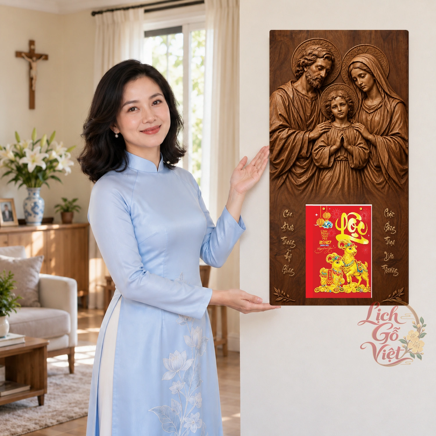 Lịch gỗ Công giáo Thánh Gia - Walnut3D 30x60cm - CG27-09 – ảnh 4