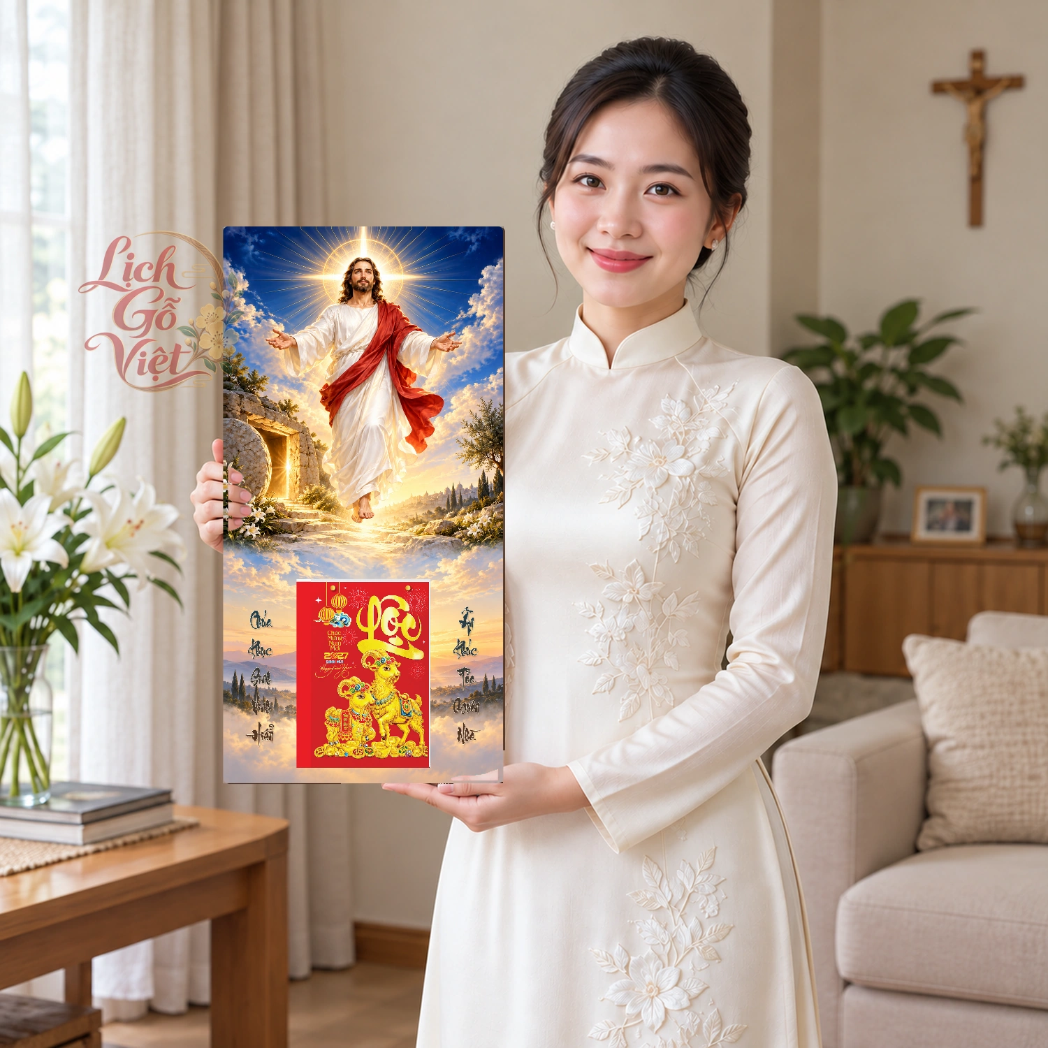 Lịch gỗ Công giáo Mừng Chúa Phục Sinh - Đồ họa 30x60cm - CG27-13 – ảnh 3